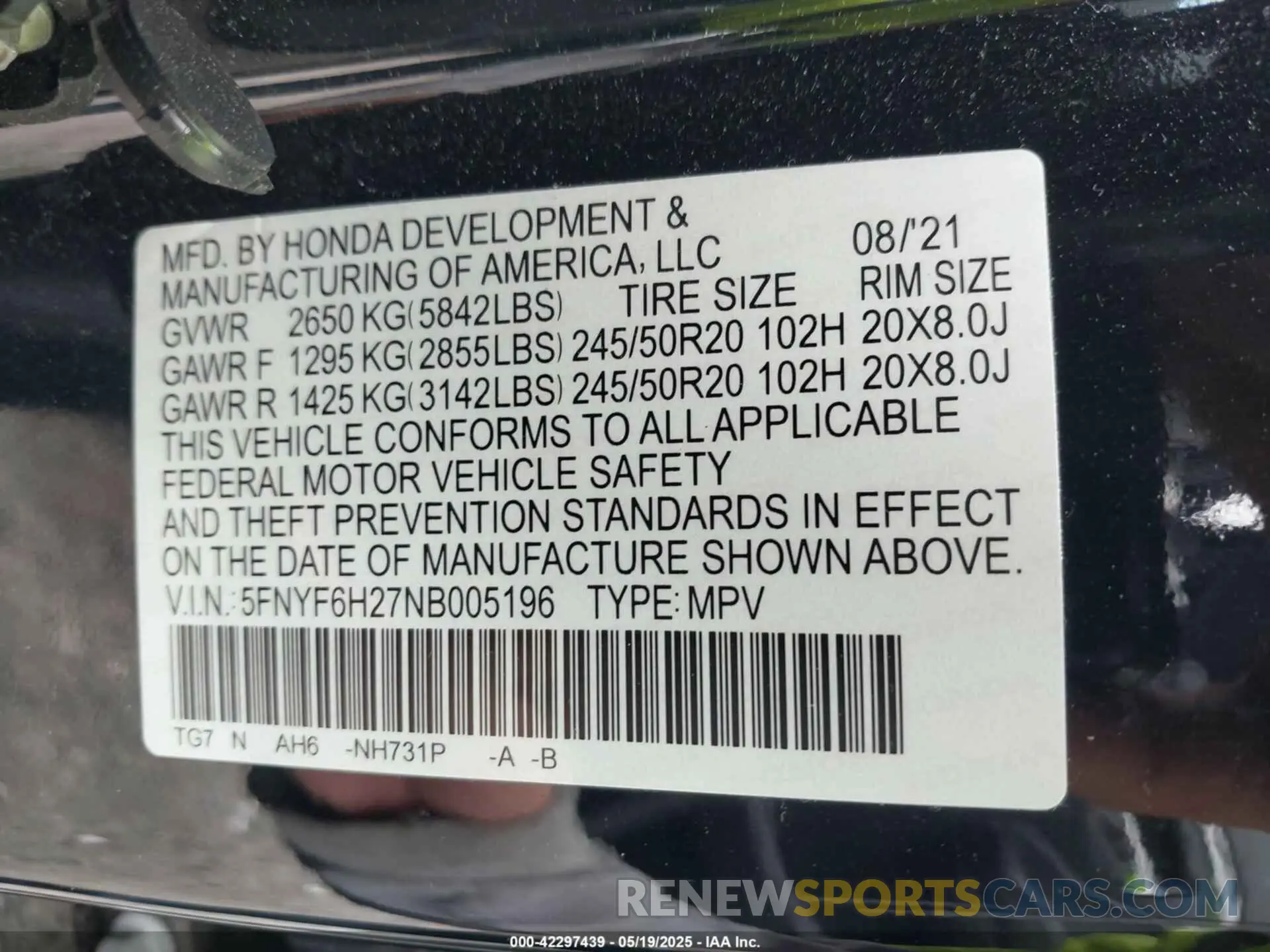 9 Photograph of a damaged car 5FNYF6H27NB005196 HONDA PILOT 2022