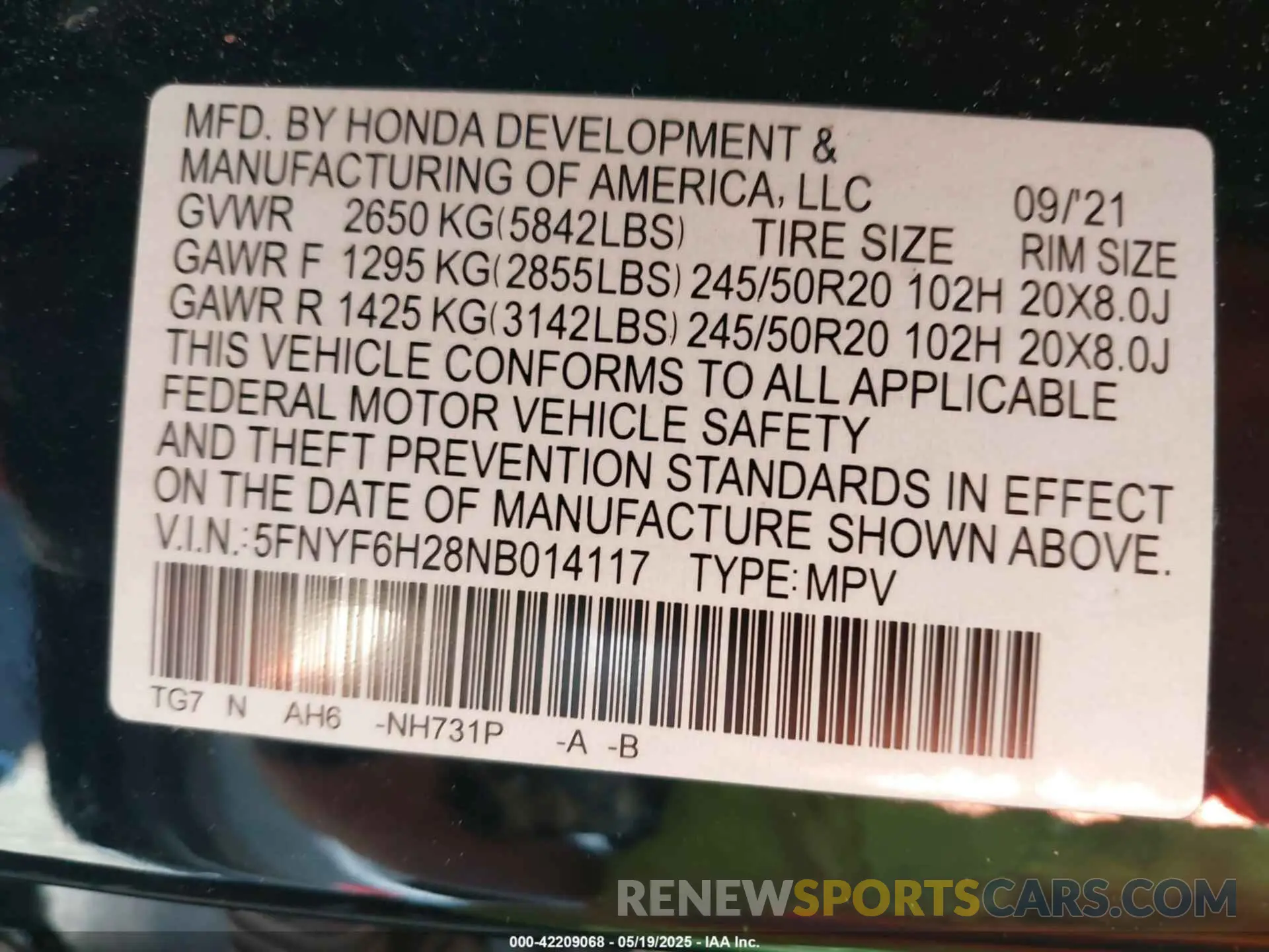 9 Photograph of a damaged car 5FNYF6H28NB014117 HONDA PILOT 2022