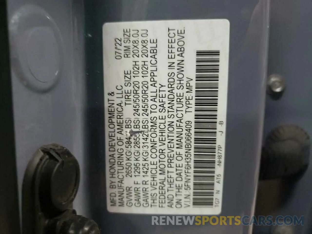 14 Photograph of a damaged car 5FNYF6H35NB066409 HONDA PILOT 2022