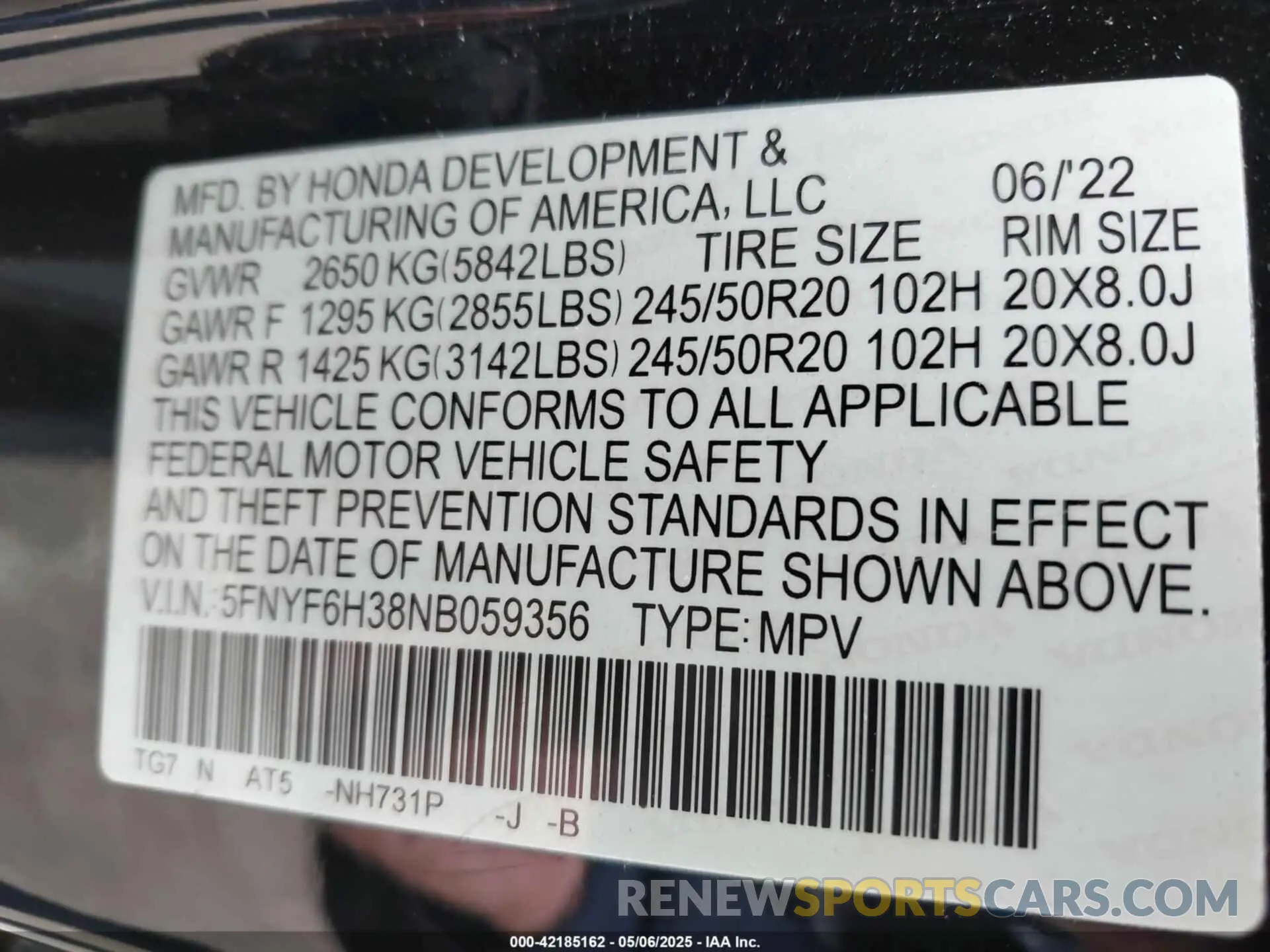 9 Photograph of a damaged car 5FNYF6H38NB059356 HONDA PILOT 2022