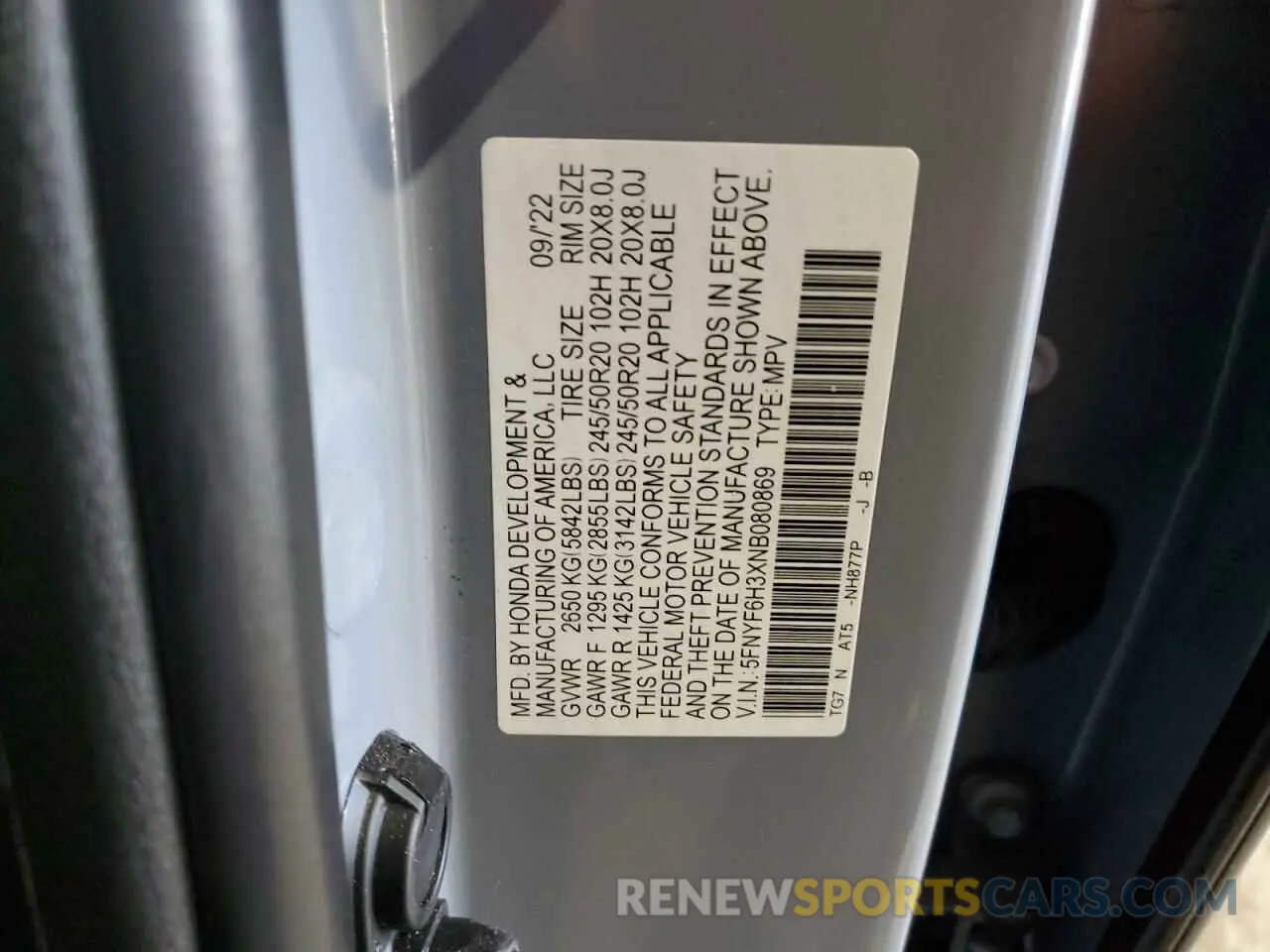 13 Photograph of a damaged car 5FNYF6H3XNB080869 HONDA PILOT 2022