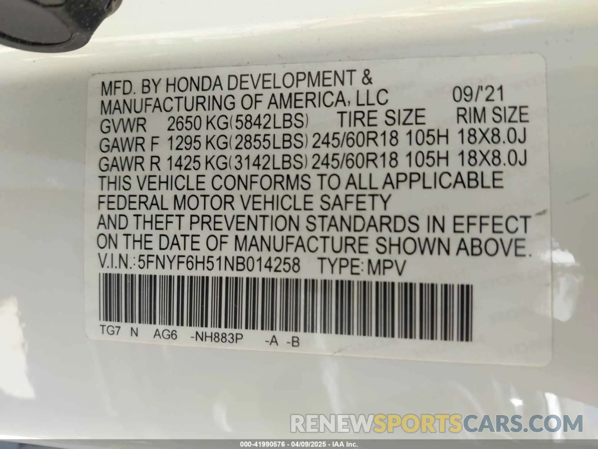 9 Photograph of a damaged car 5FNYF6H51NB014258 HONDA PILOT 2022