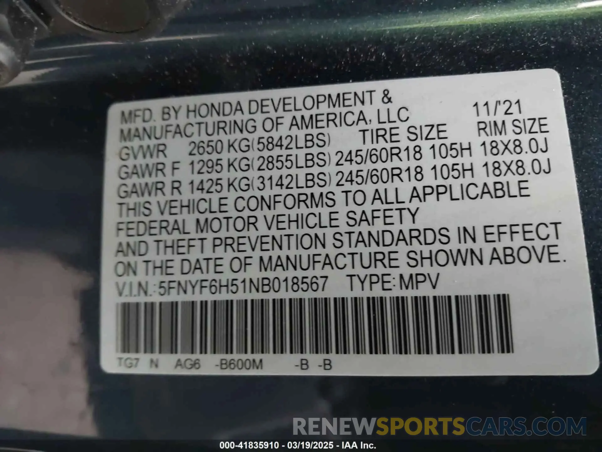 9 Photograph of a damaged car 5FNYF6H51NB018567 HONDA PILOT 2022