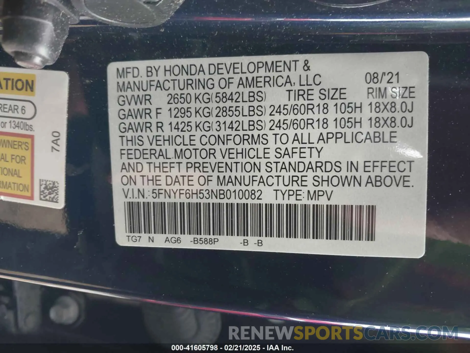 9 Photograph of a damaged car 5FNYF6H53NB010082 HONDA PILOT 2022