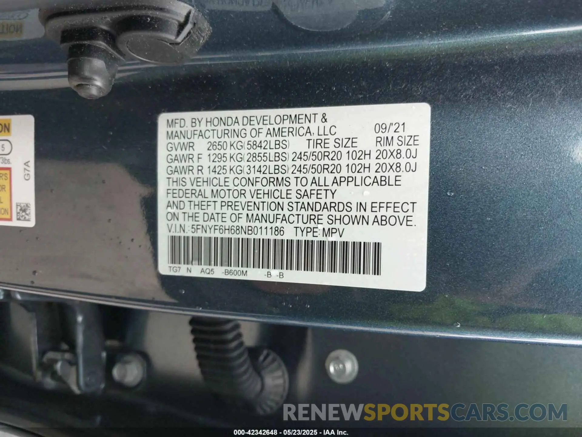 9 Photograph of a damaged car 5FNYF6H68NB011186 HONDA PILOT 2022