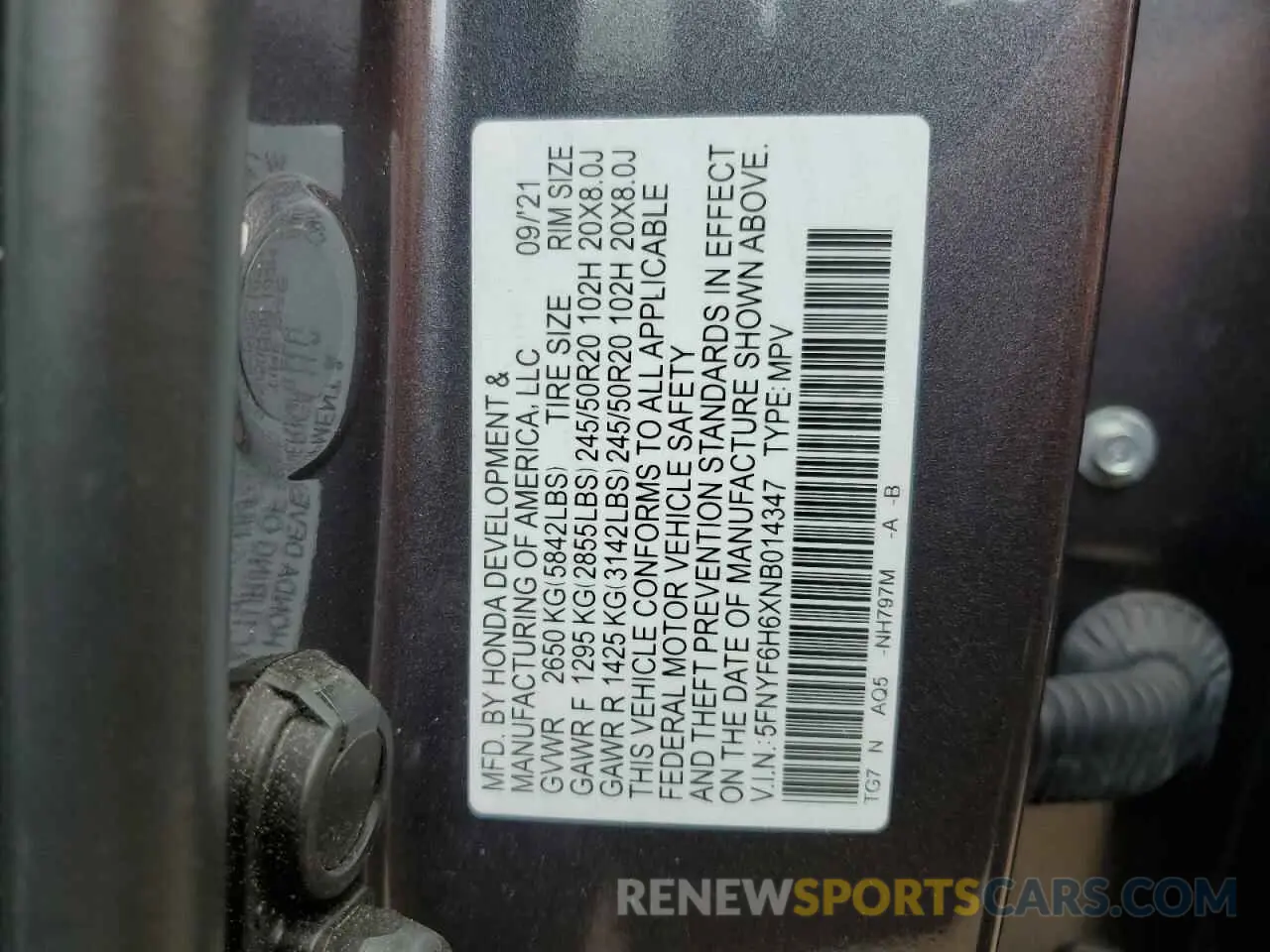 14 Photograph of a damaged car 5FNYF6H6XNB014347 HONDA PILOT 2022