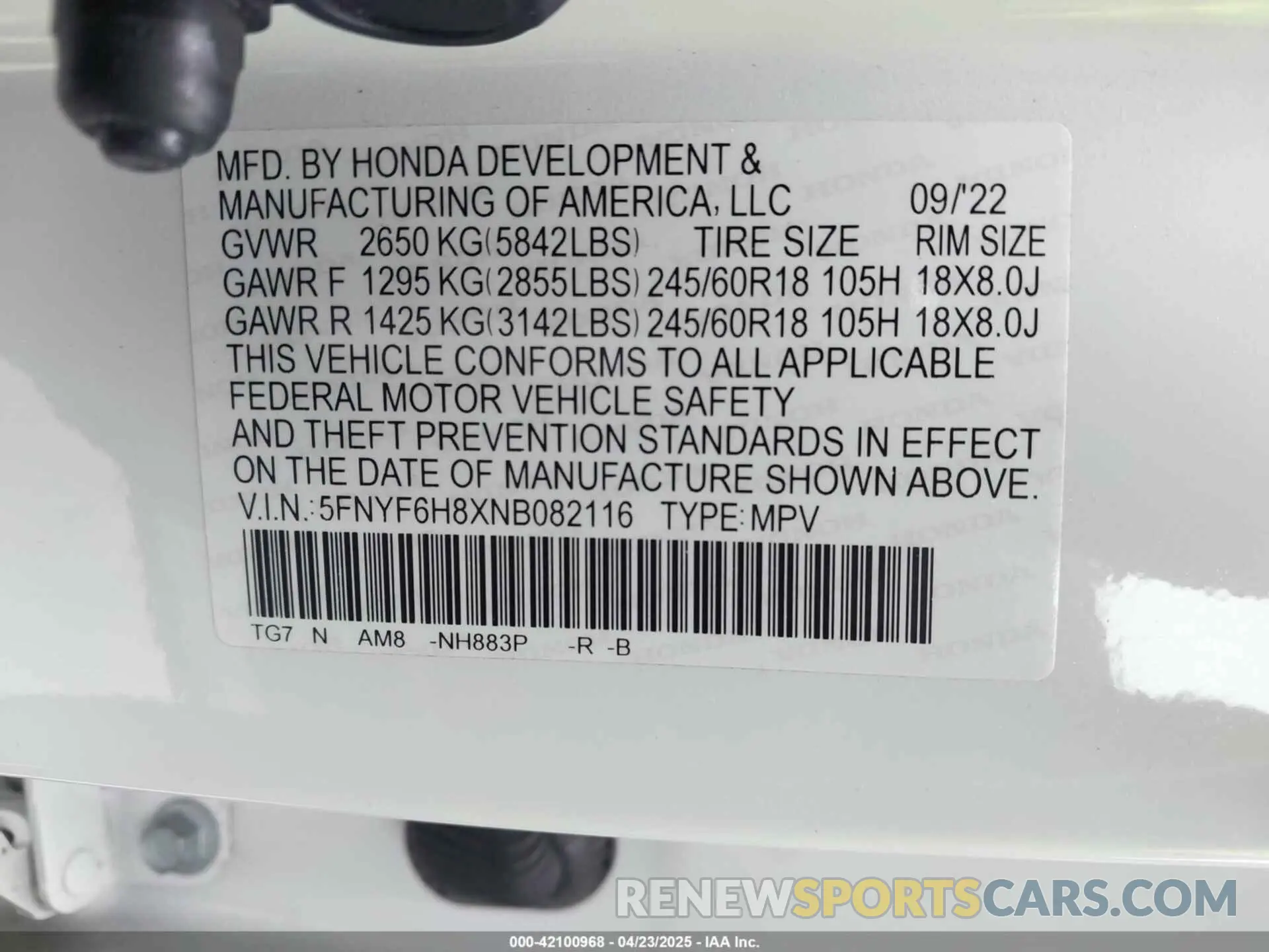 9 Photograph of a damaged car 5FNYF6H8XNB082116 HONDA PILOT 2022