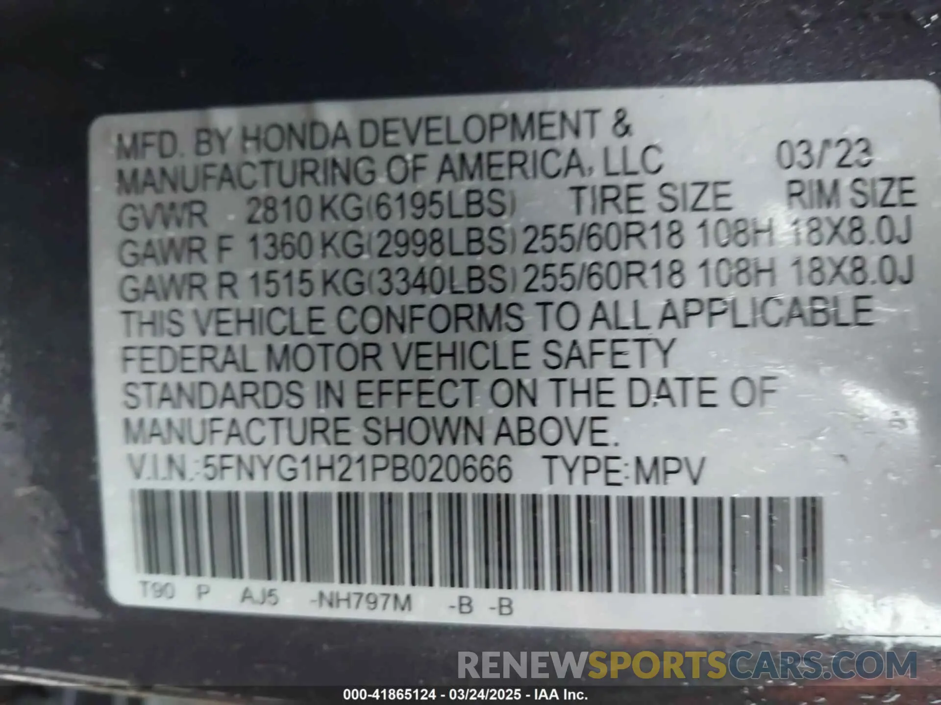 9 Photograph of a damaged car 5FNYG1H21PB020666 HONDA PILOT 2023