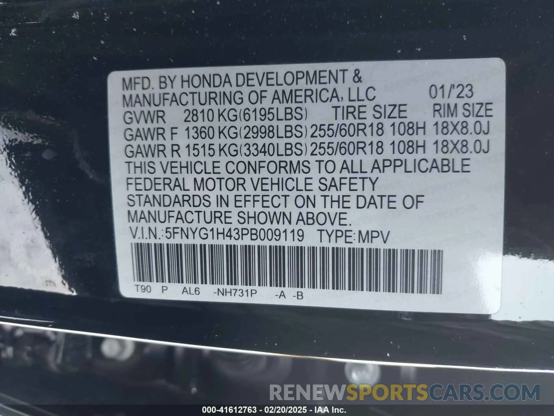 9 Photograph of a damaged car 5FNYG1H43PB009119 HONDA PILOT 2023