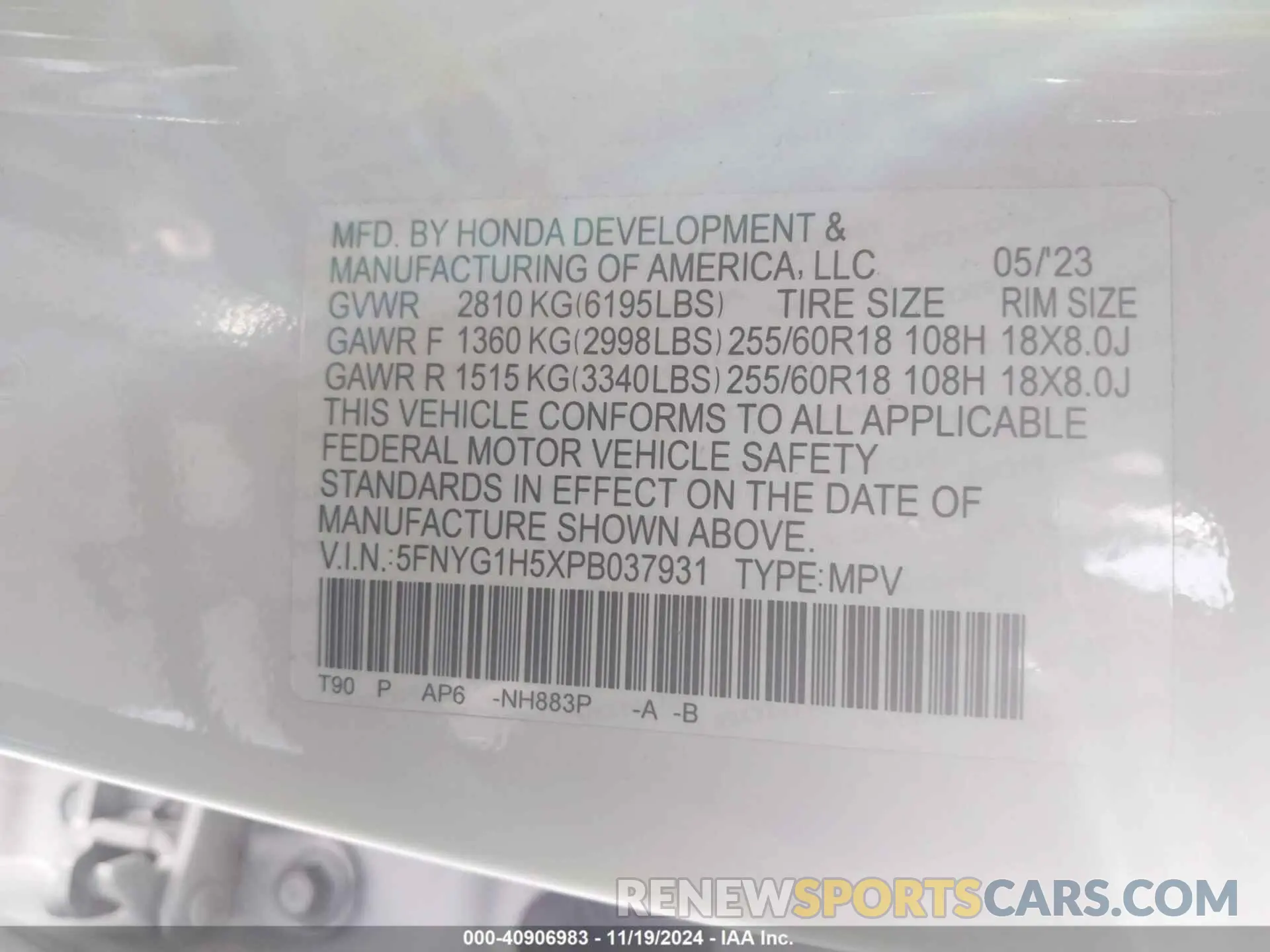9 Photograph of a damaged car 5FNYG1H5XPB037931 HONDA PILOT 2023