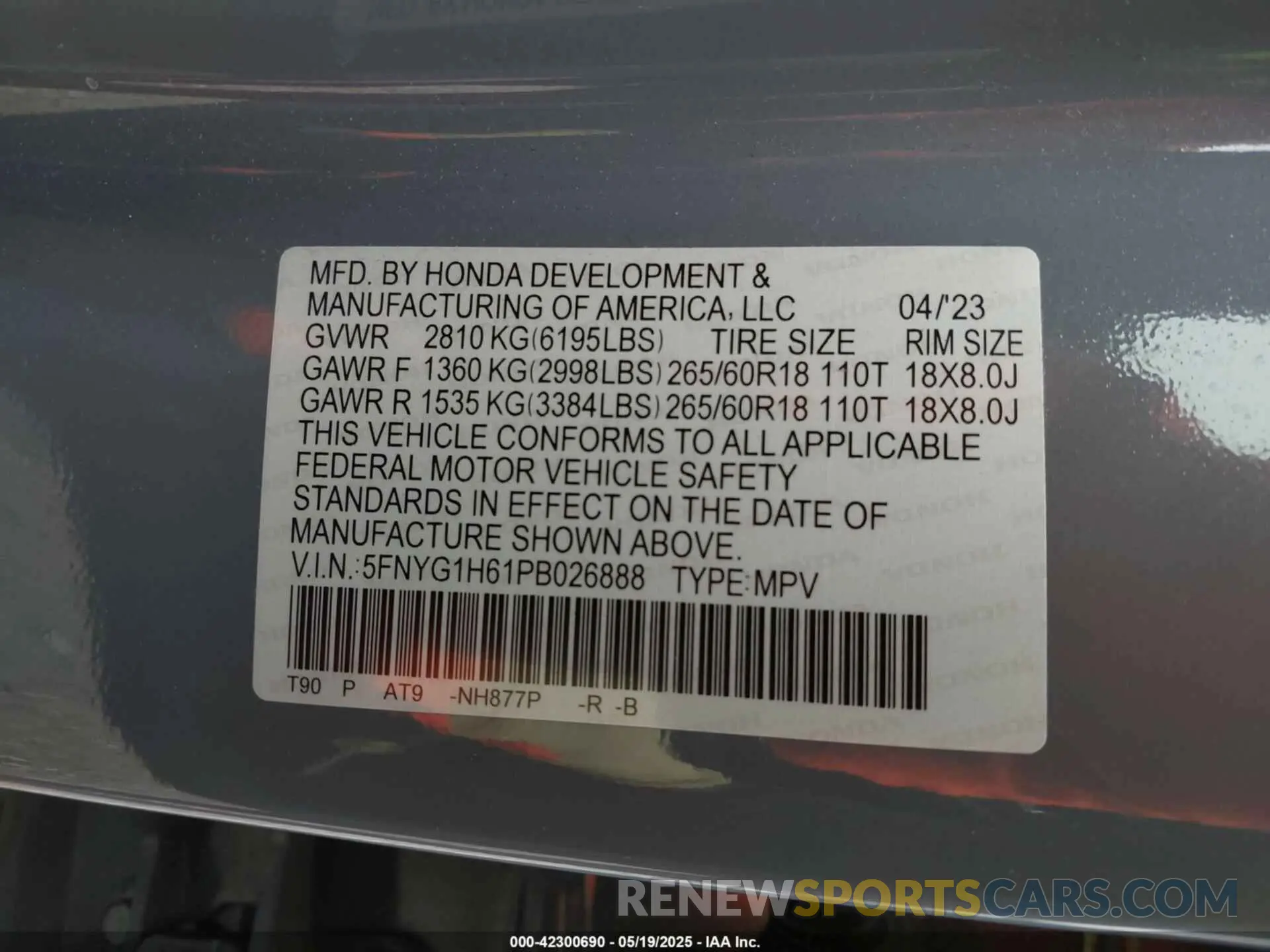9 Photograph of a damaged car 5FNYG1H61PB026888 HONDA PILOT 2023