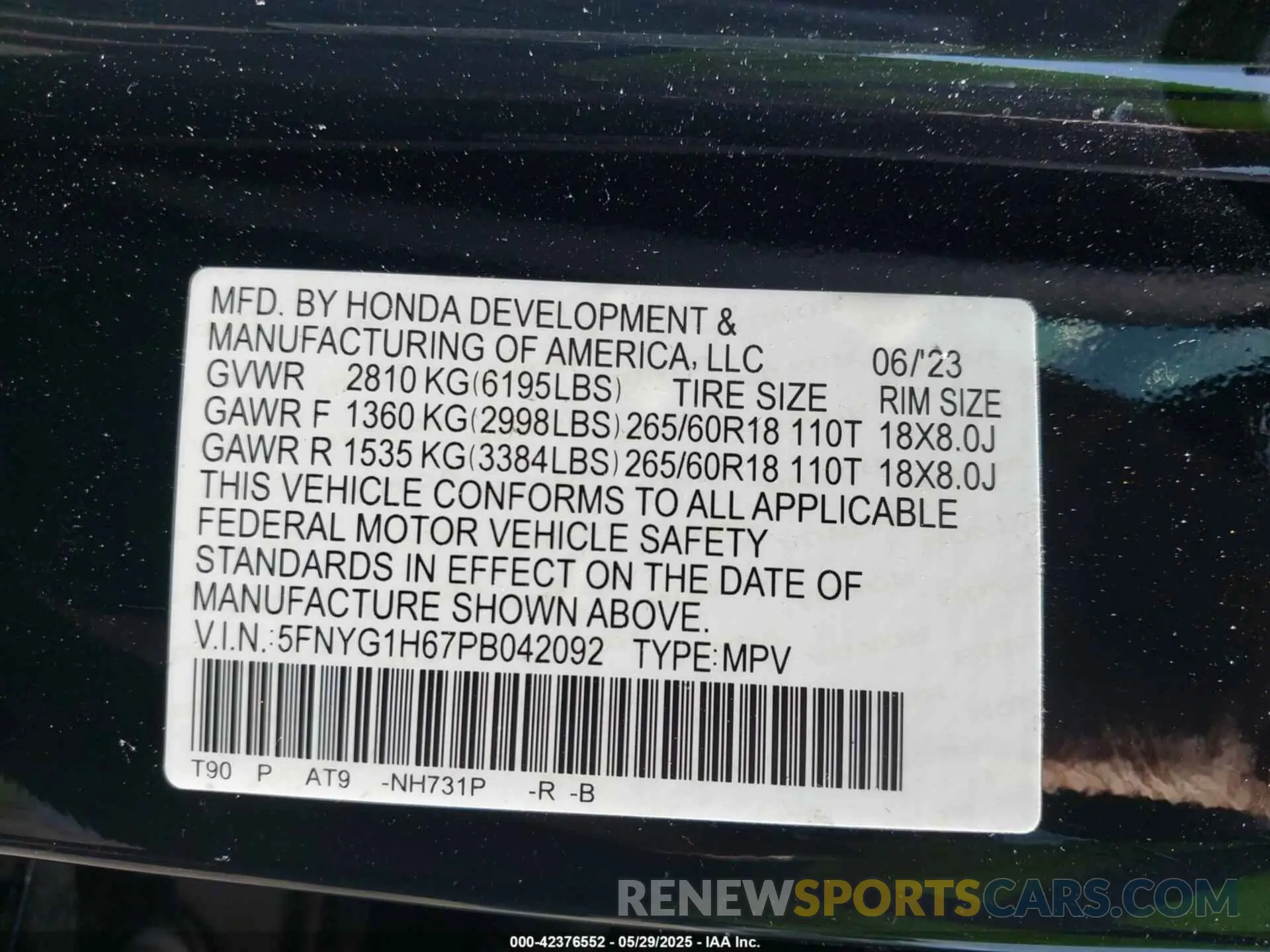 9 Photograph of a damaged car 5FNYG1H67PB042092 HONDA PILOT 2023
