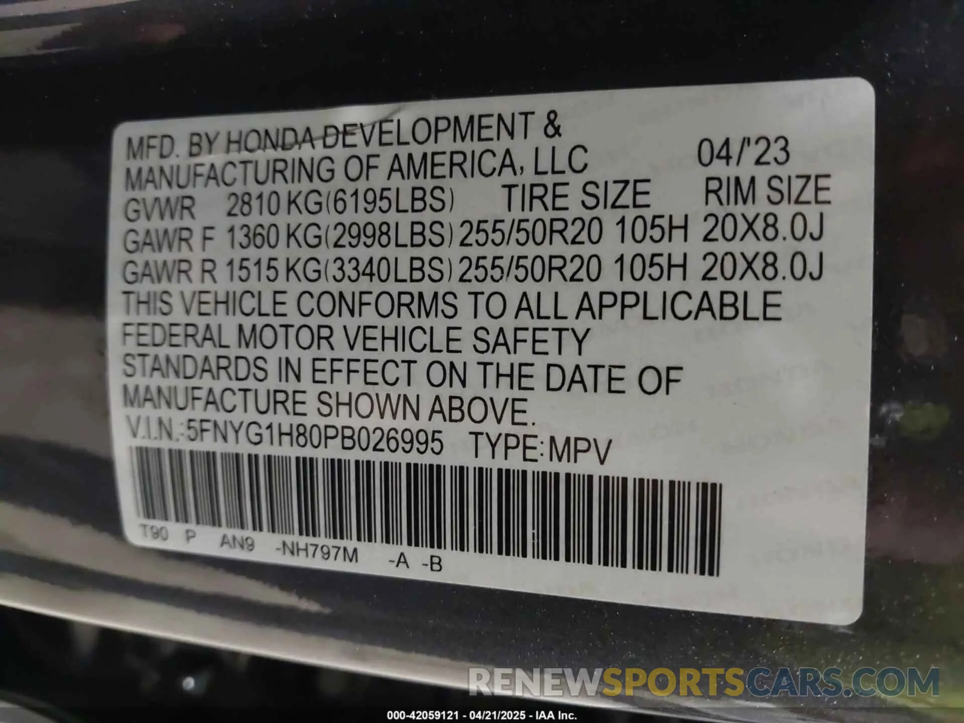 9 Photograph of a damaged car 5FNYG1H80PB026995 HONDA PILOT 2023