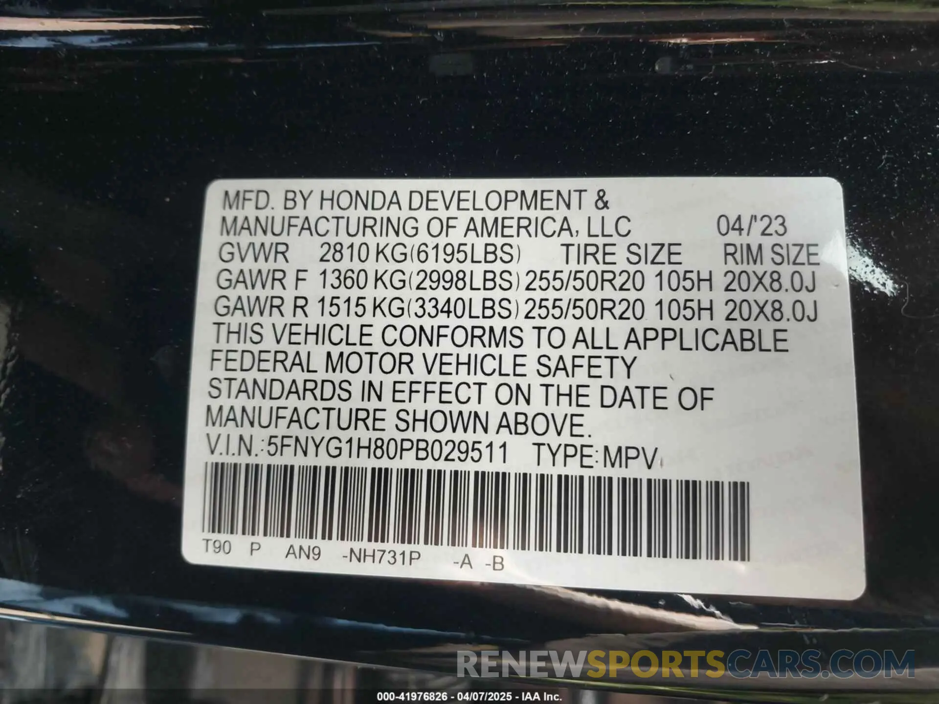 9 Photograph of a damaged car 5FNYG1H80PB029511 HONDA PILOT 2023