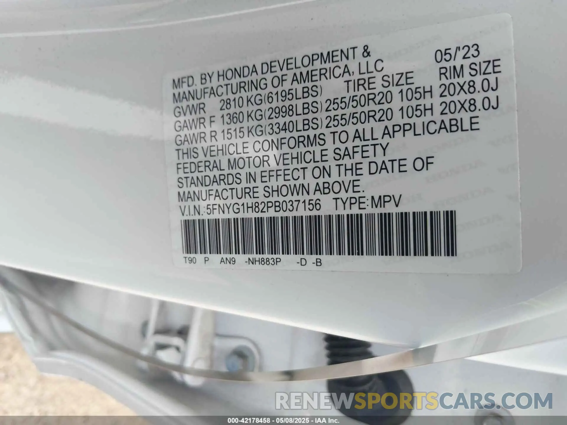 9 Photograph of a damaged car 5FNYG1H82PB037156 HONDA PILOT 2023