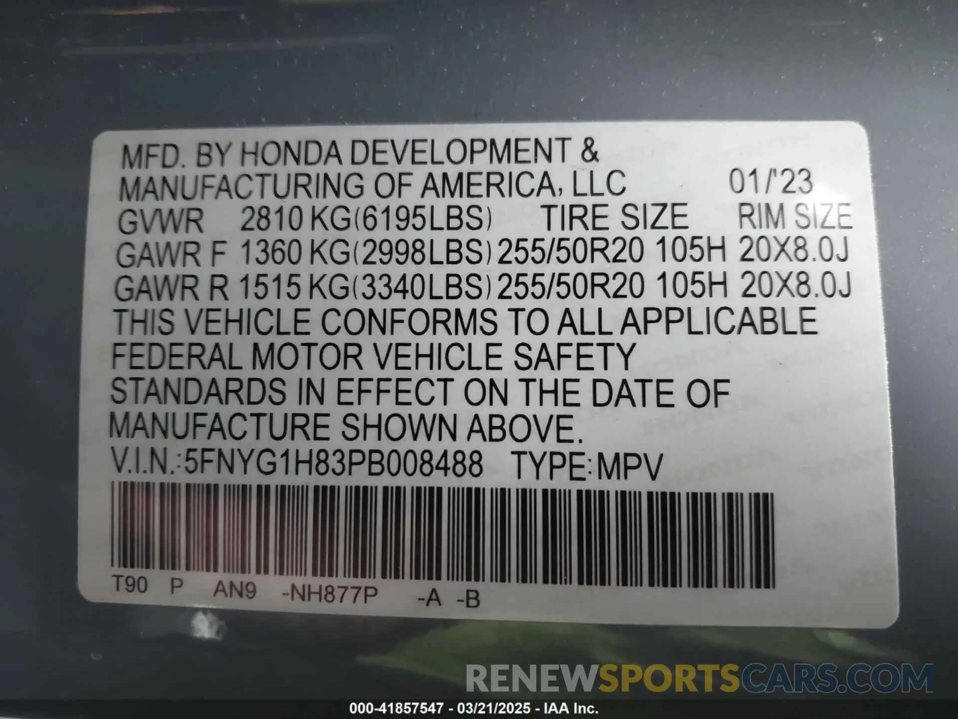 9 Photograph of a damaged car 5FNYG1H83PB008488 HONDA PILOT 2023
