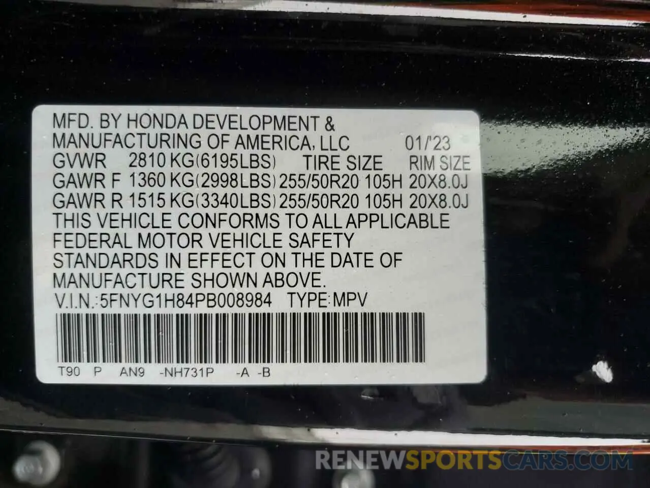 15 Photograph of a damaged car 5FNYG1H84PB008984 HONDA PILOT 2023