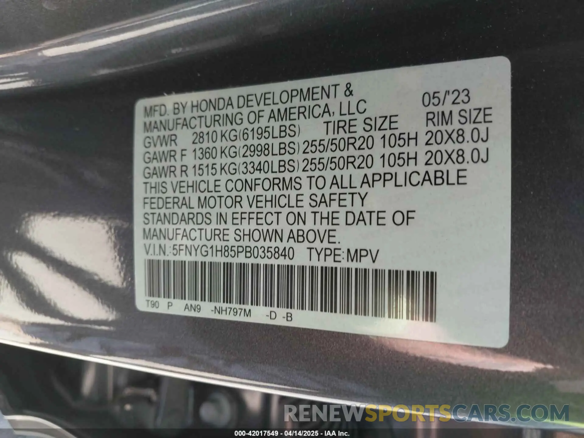 9 Photograph of a damaged car 5FNYG1H85PB035840 HONDA PILOT 2023