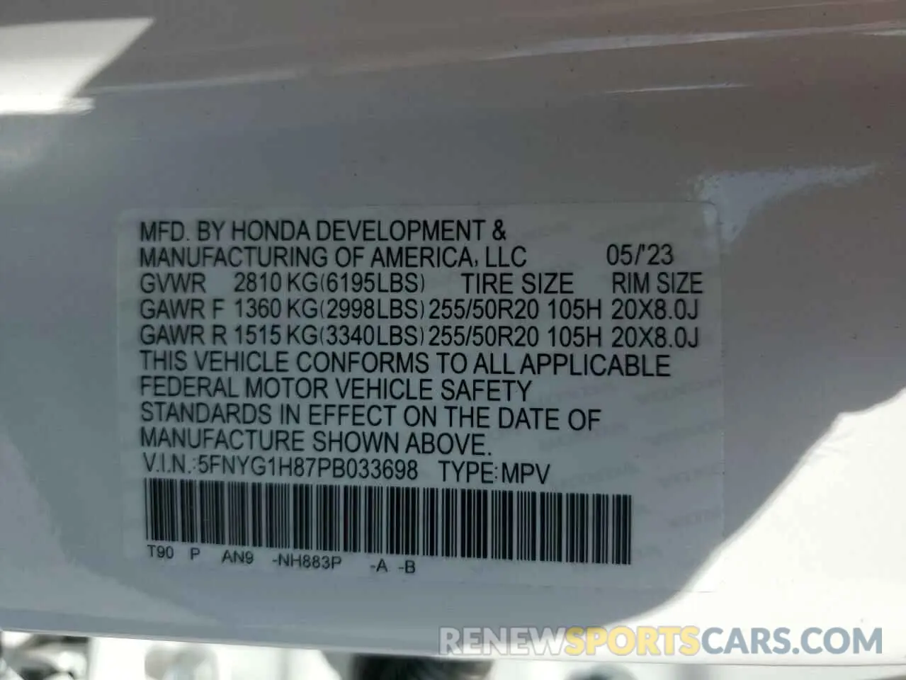 13 Photograph of a damaged car 5FNYG1H87PB033698 HONDA PILOT 2023