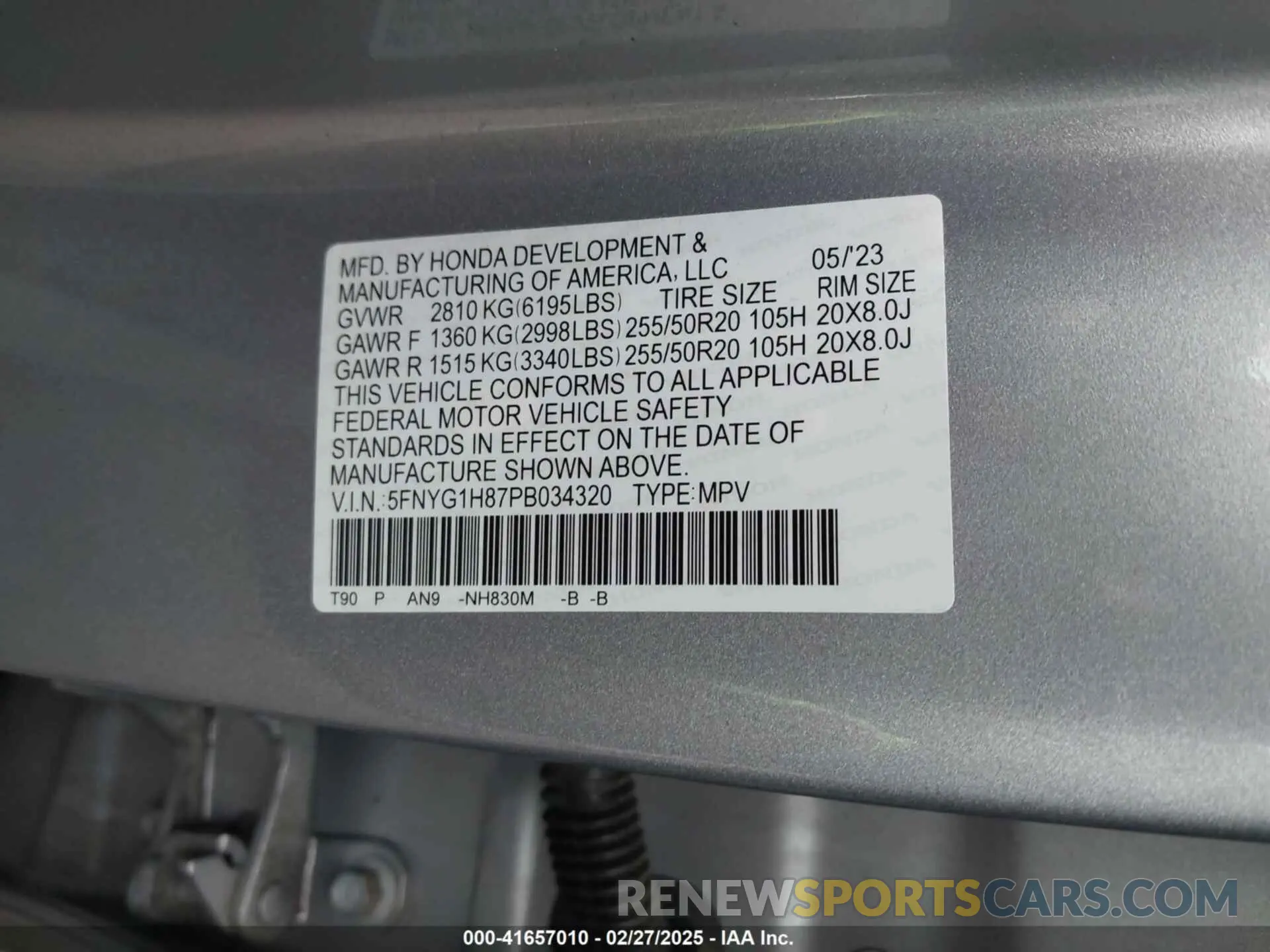 9 Photograph of a damaged car 5FNYG1H87PB034320 HONDA PILOT 2023