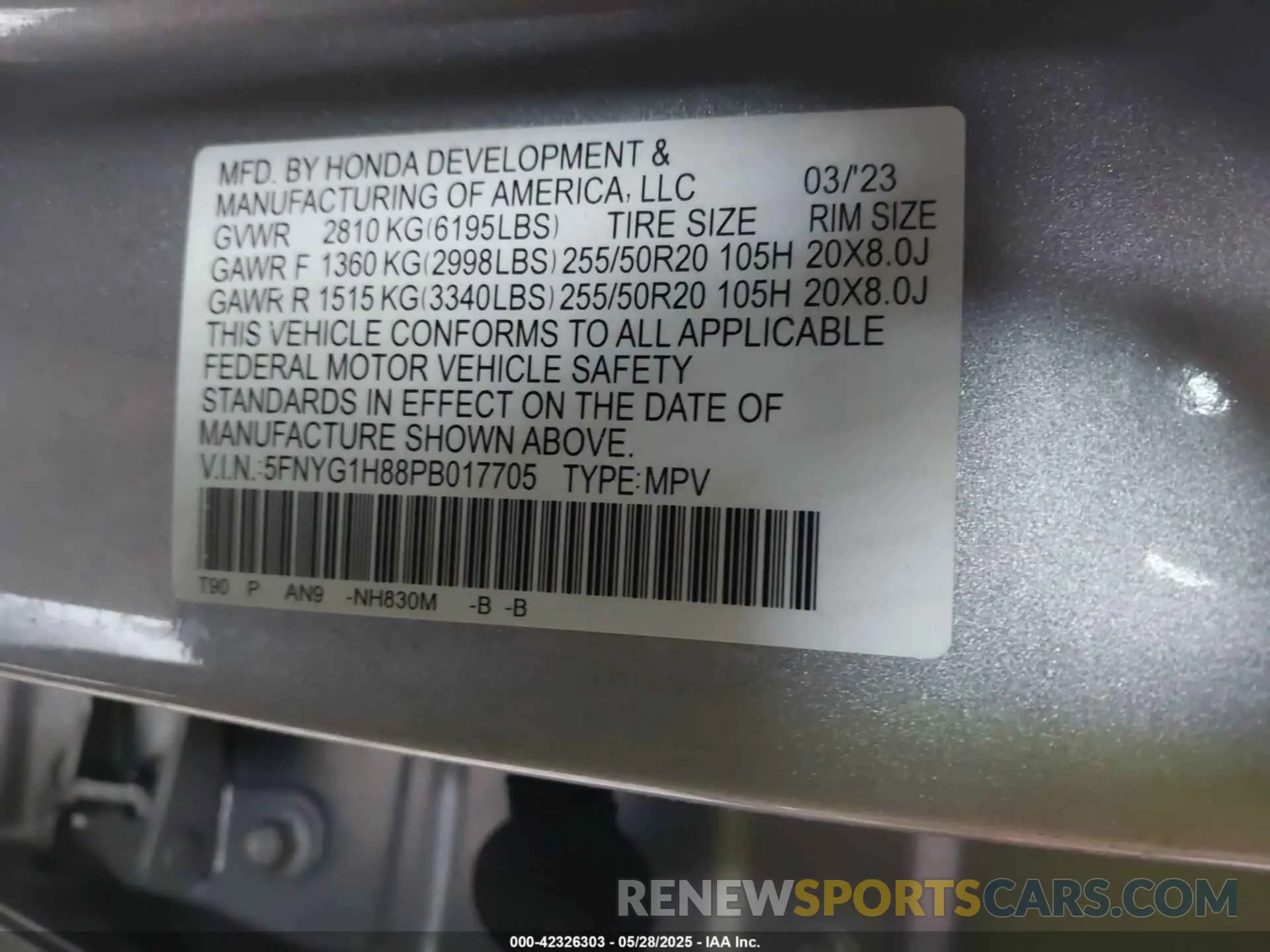 9 Photograph of a damaged car 5FNYG1H88PB017705 HONDA PILOT 2023