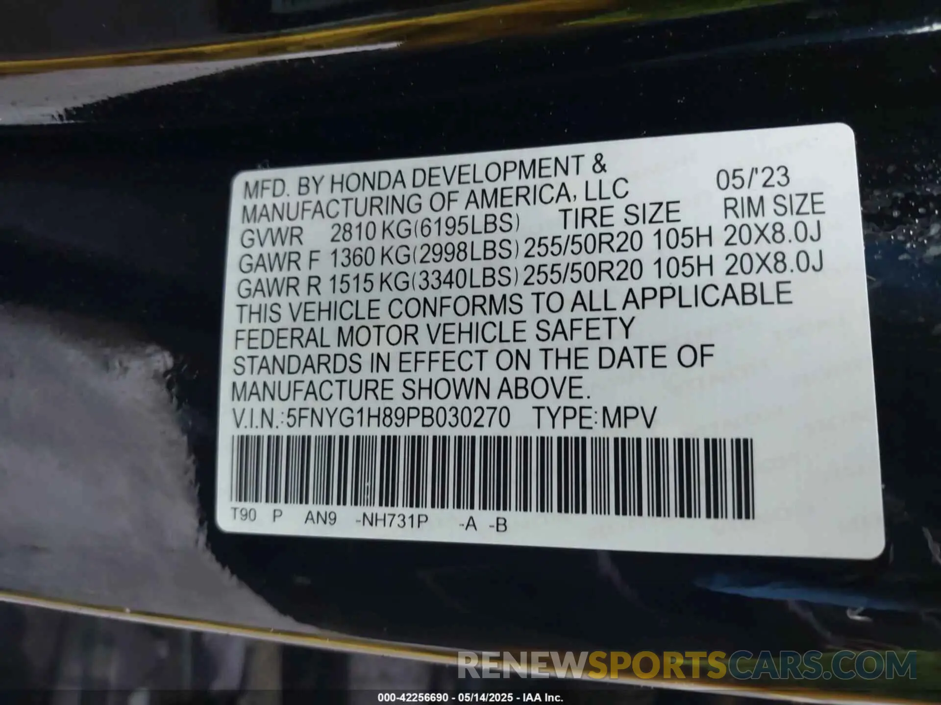 9 Photograph of a damaged car 5FNYG1H89PB030270 HONDA PILOT 2023