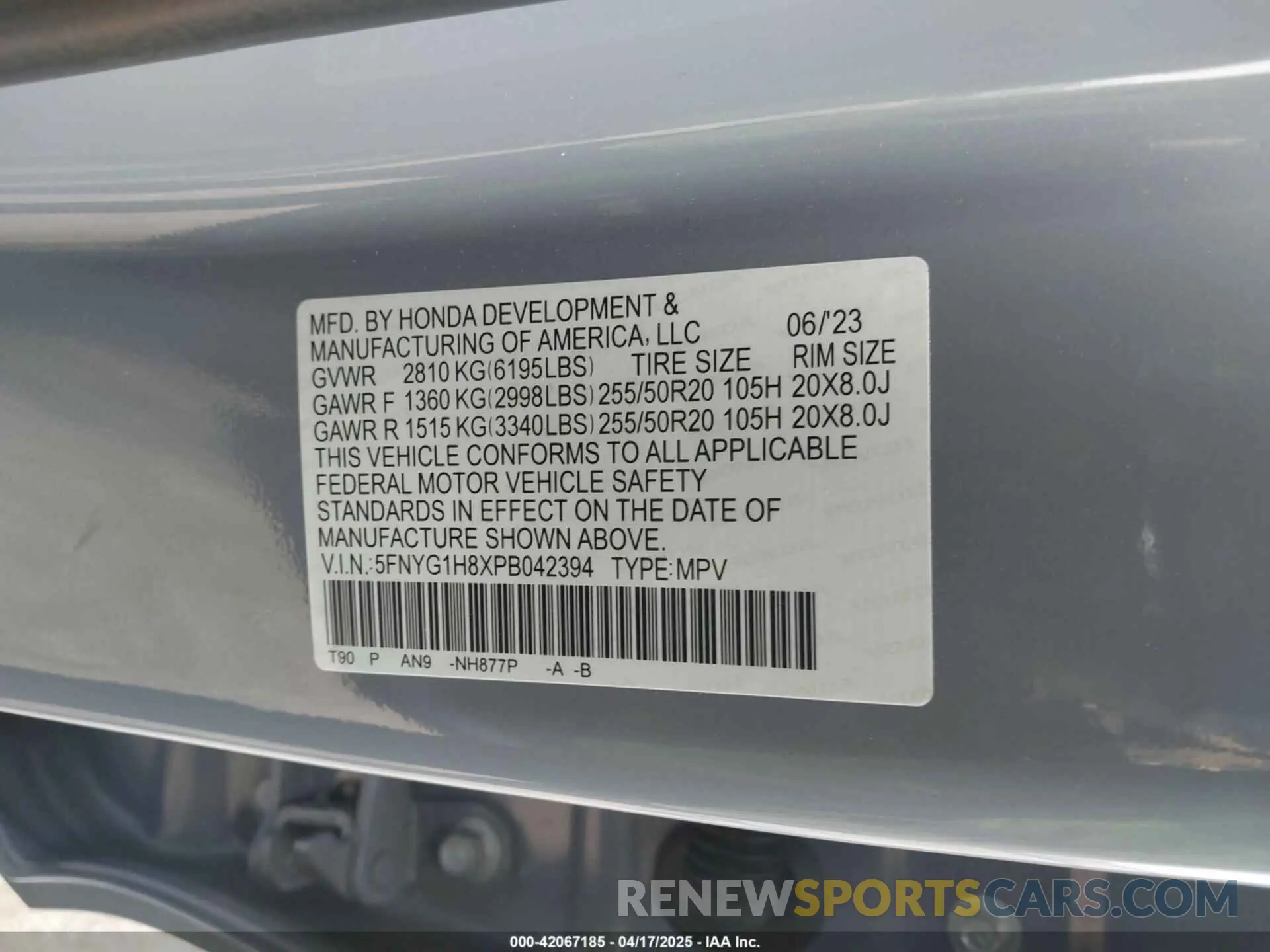9 Photograph of a damaged car 5FNYG1H8XPB042394 HONDA PILOT 2023