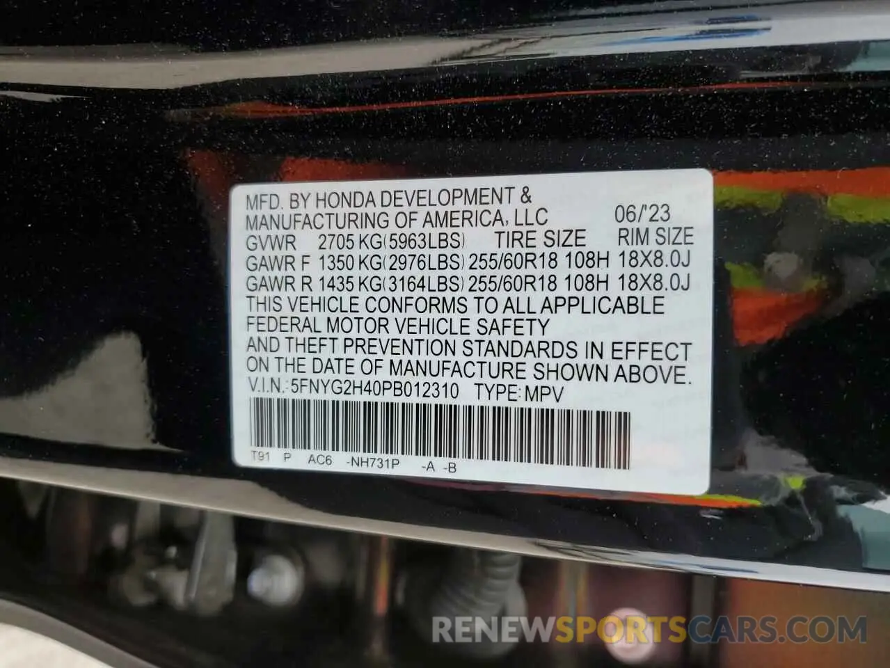 14 Photograph of a damaged car 5FNYG2H40PB012310 HONDA PILOT 2023