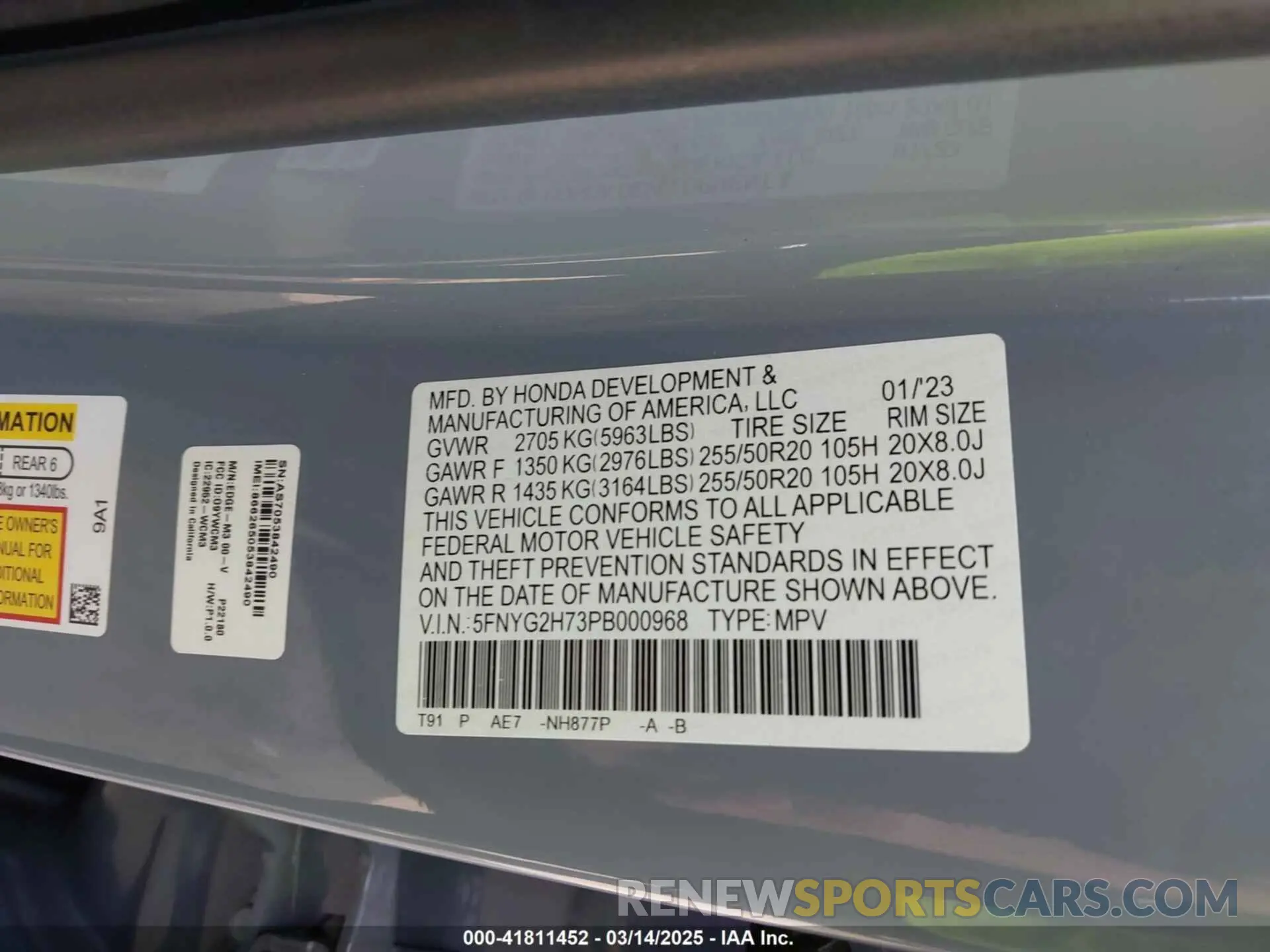 9 Photograph of a damaged car 5FNYG2H73PB000968 HONDA PILOT 2023