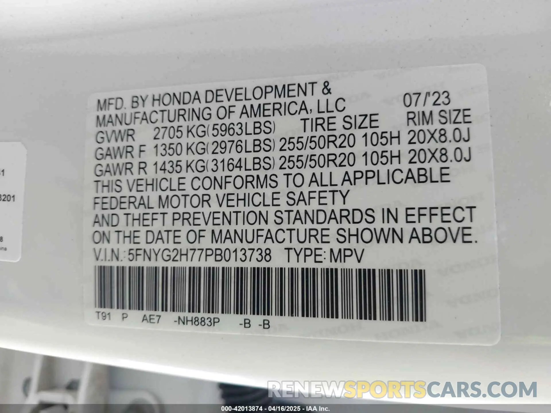 9 Photograph of a damaged car 5FNYG2H77PB013738 HONDA PILOT 2023