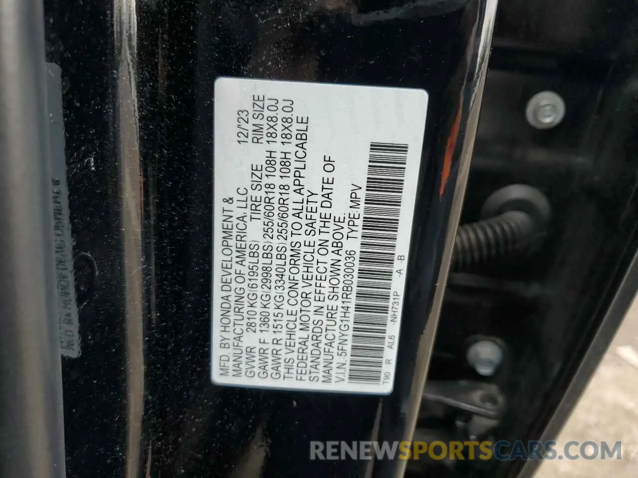13 Photograph of a damaged car 5FNYG1H41RB030036 HONDA PILOT 2024
