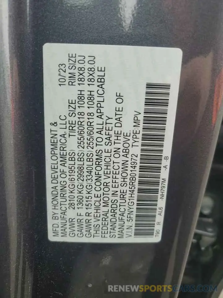13 Photograph of a damaged car 5FNYG1H45RB014972 HONDA PILOT 2024