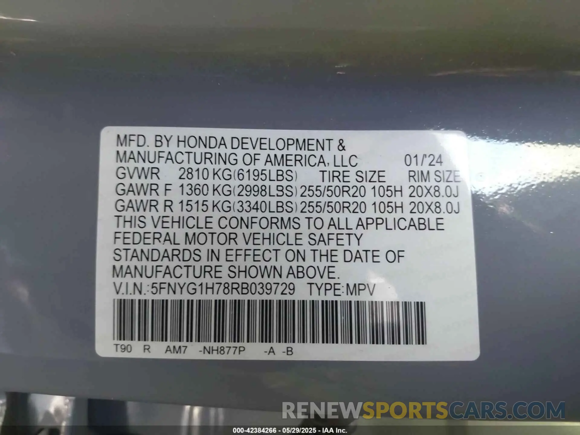 9 Photograph of a damaged car 5FNYG1H78RB039729 HONDA PILOT 2024