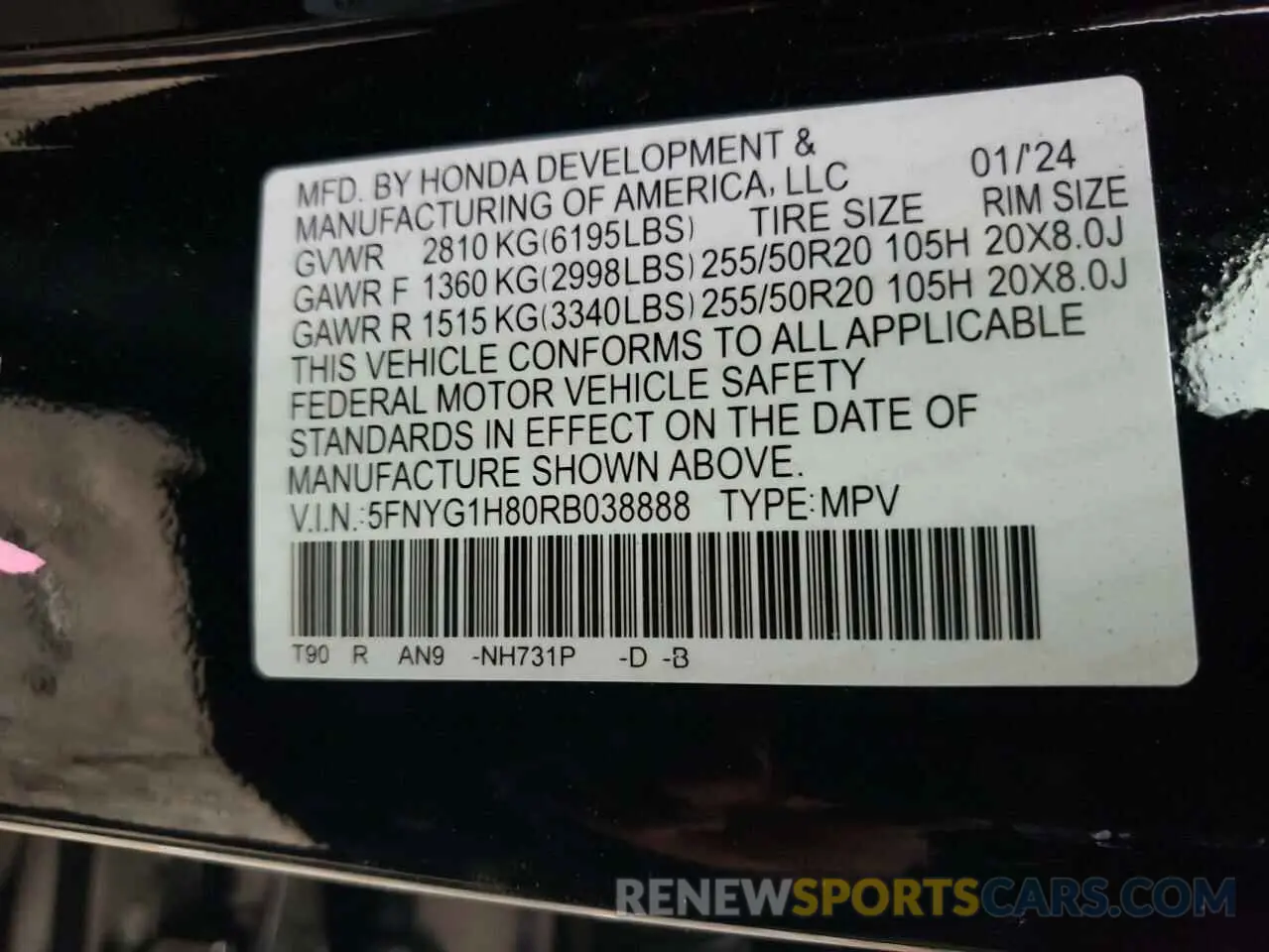 14 Photograph of a damaged car 5FNYG1H80RB038888 HONDA PILOT 2024