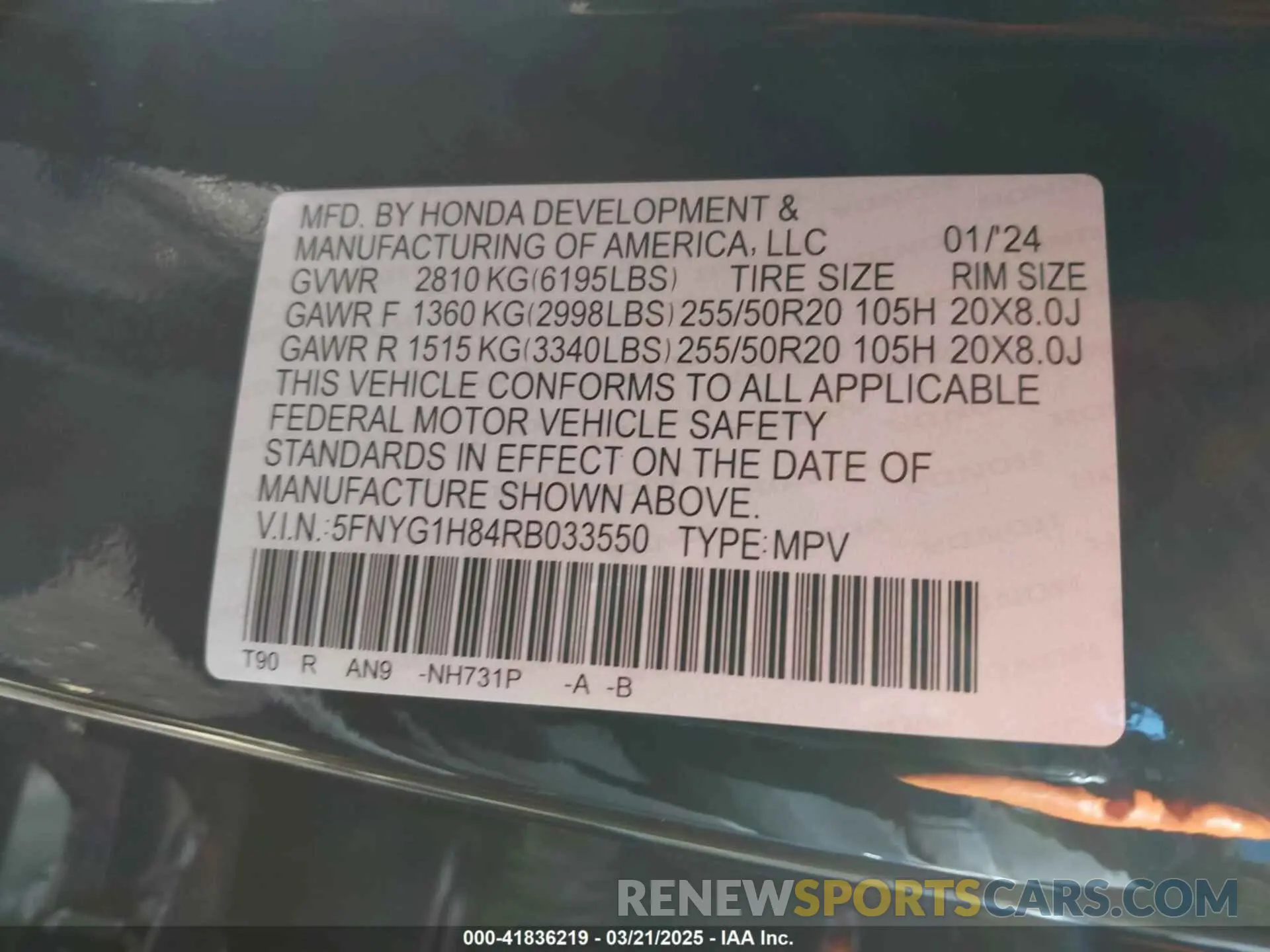 9 Photograph of a damaged car 5FNYG1H84RB033550 HONDA PILOT 2024