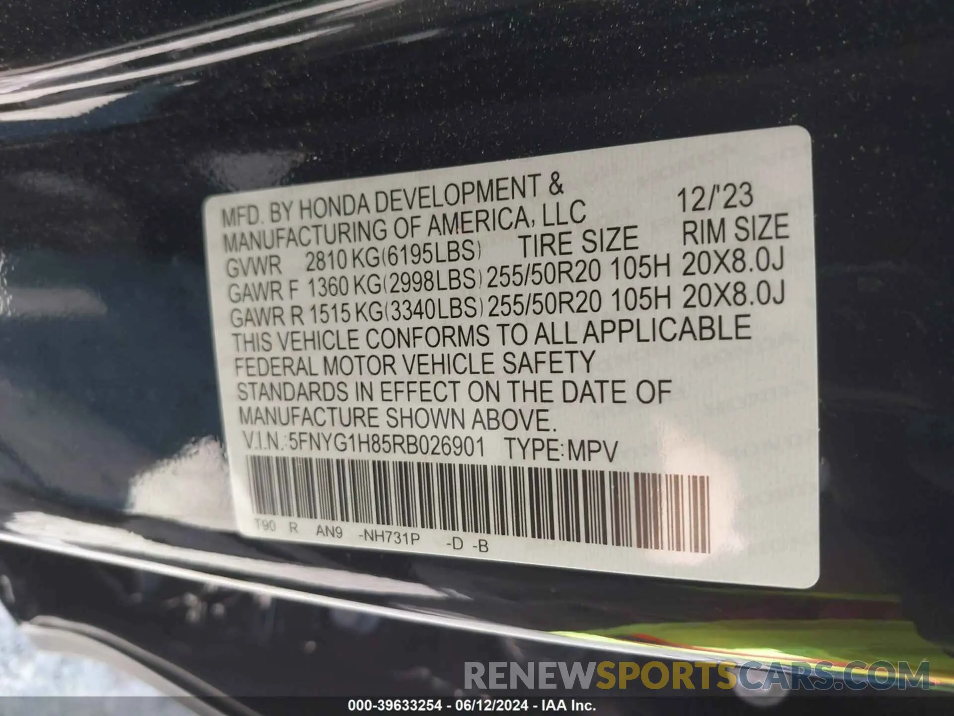 9 Photograph of a damaged car 5FNYG1H85RB026901 HONDA PILOT 2024