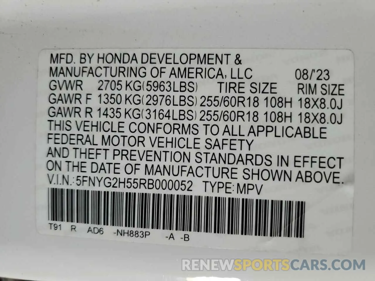 13 Photograph of a damaged car 5FNYG2H55RB000052 HONDA PILOT 2024