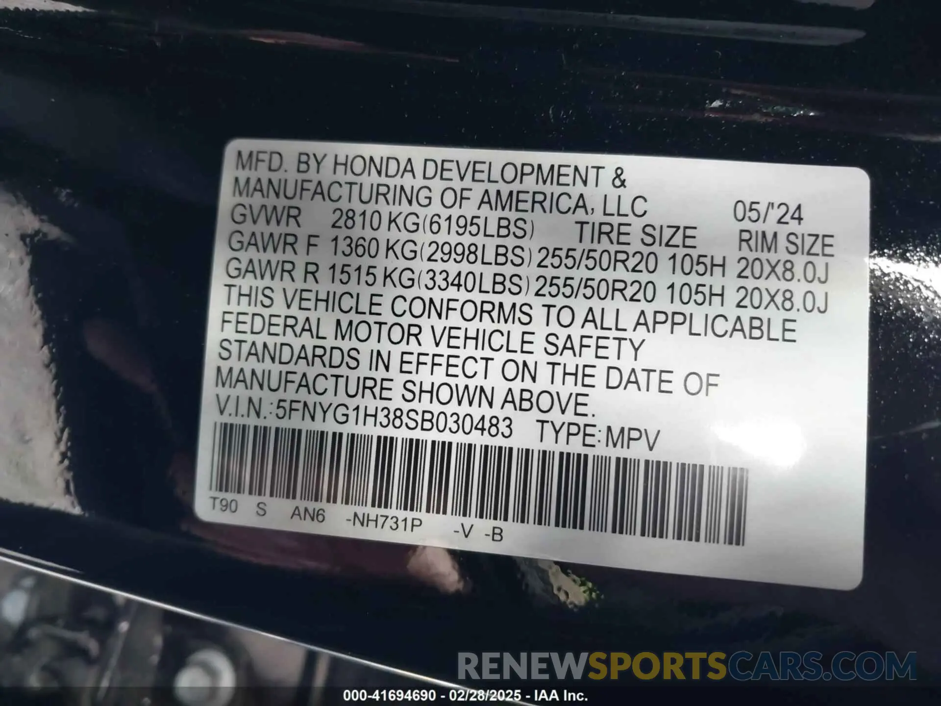 9 Photograph of a damaged car 5FNYG1H38SB030483 HONDA PILOT 2025