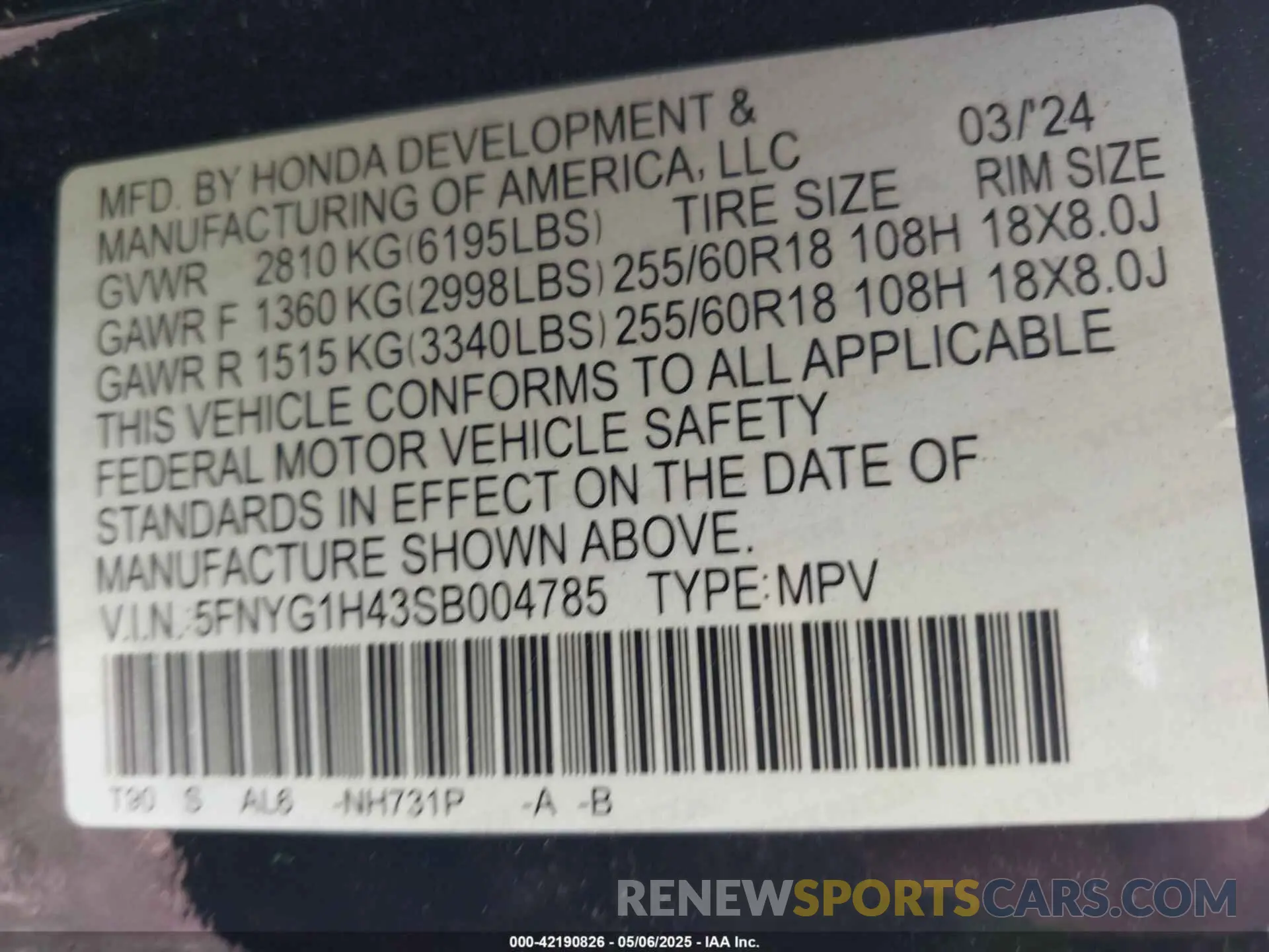 9 Photograph of a damaged car 5FNYG1H43SB004785 HONDA PILOT 2025