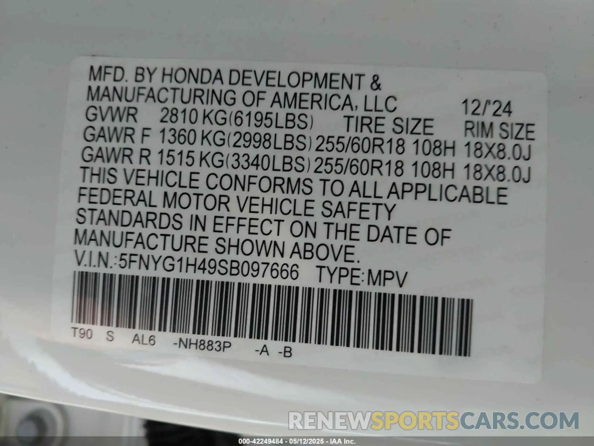 9 Photograph of a damaged car 5FNYG1H49SB097666 HONDA PILOT 2025