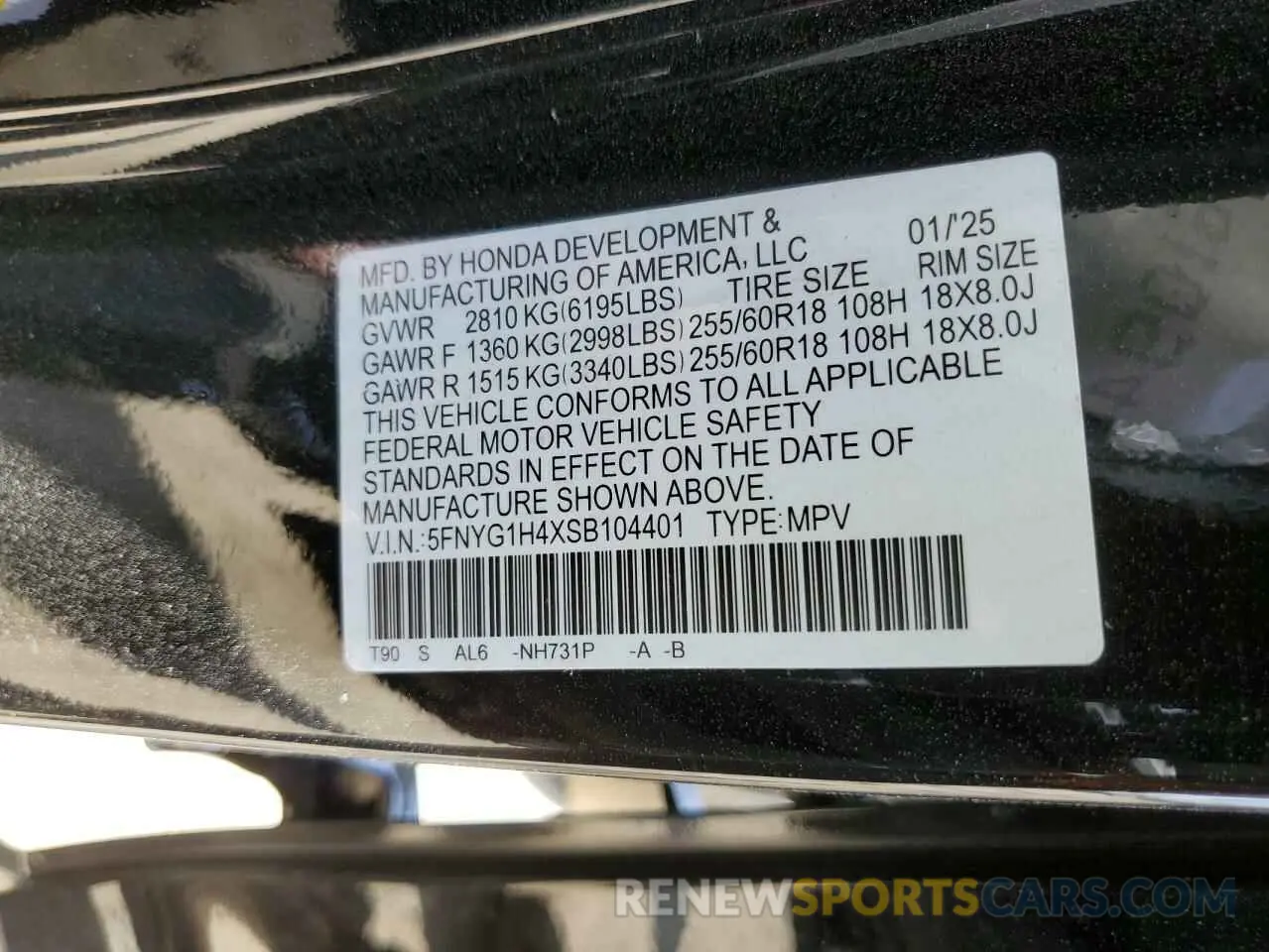 16 Photograph of a damaged car 5FNYG1H4XSB104401 HONDA PILOT 2025