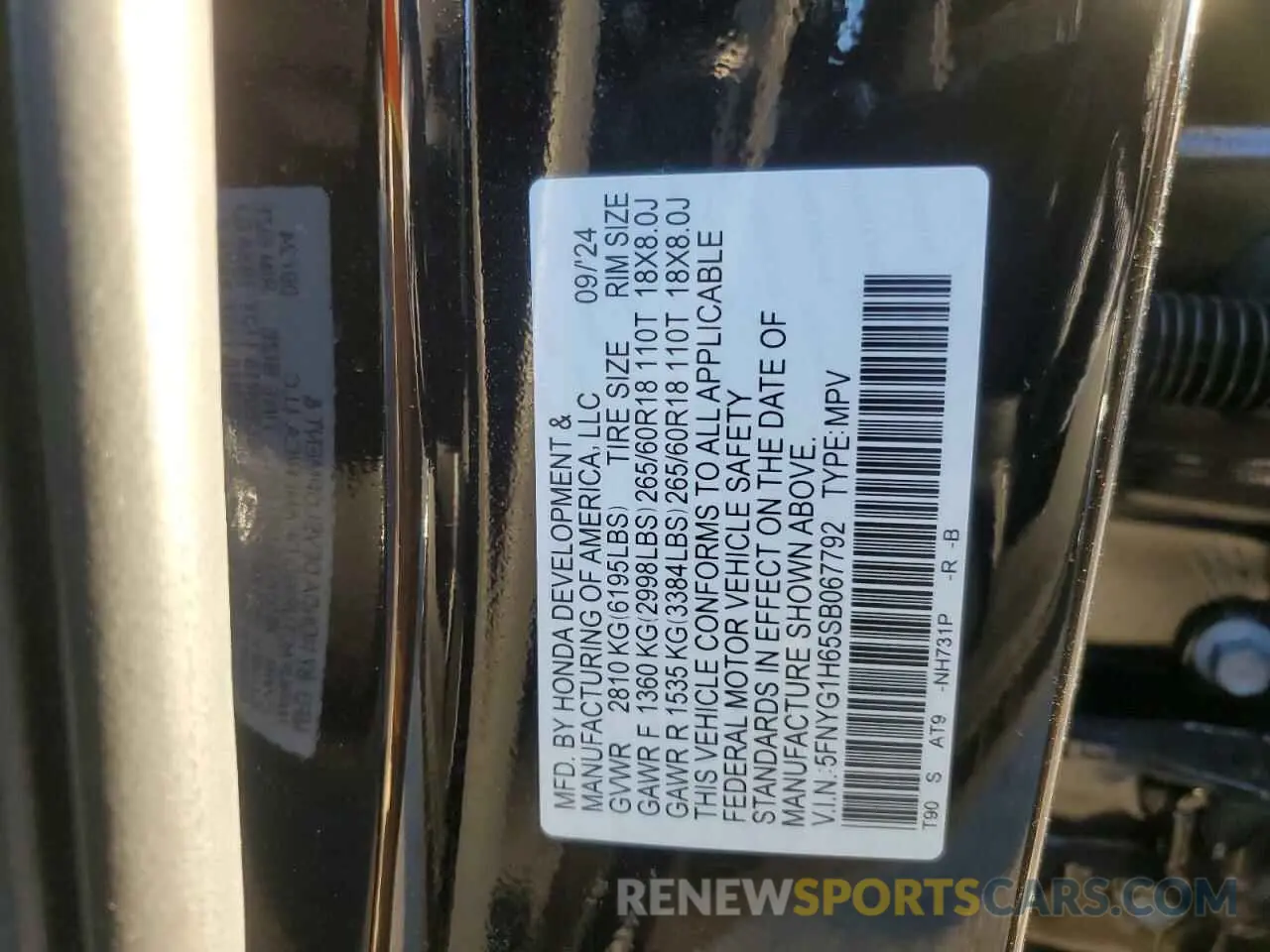 14 Photograph of a damaged car 5FNYG1H65SB067792 HONDA PILOT 2025