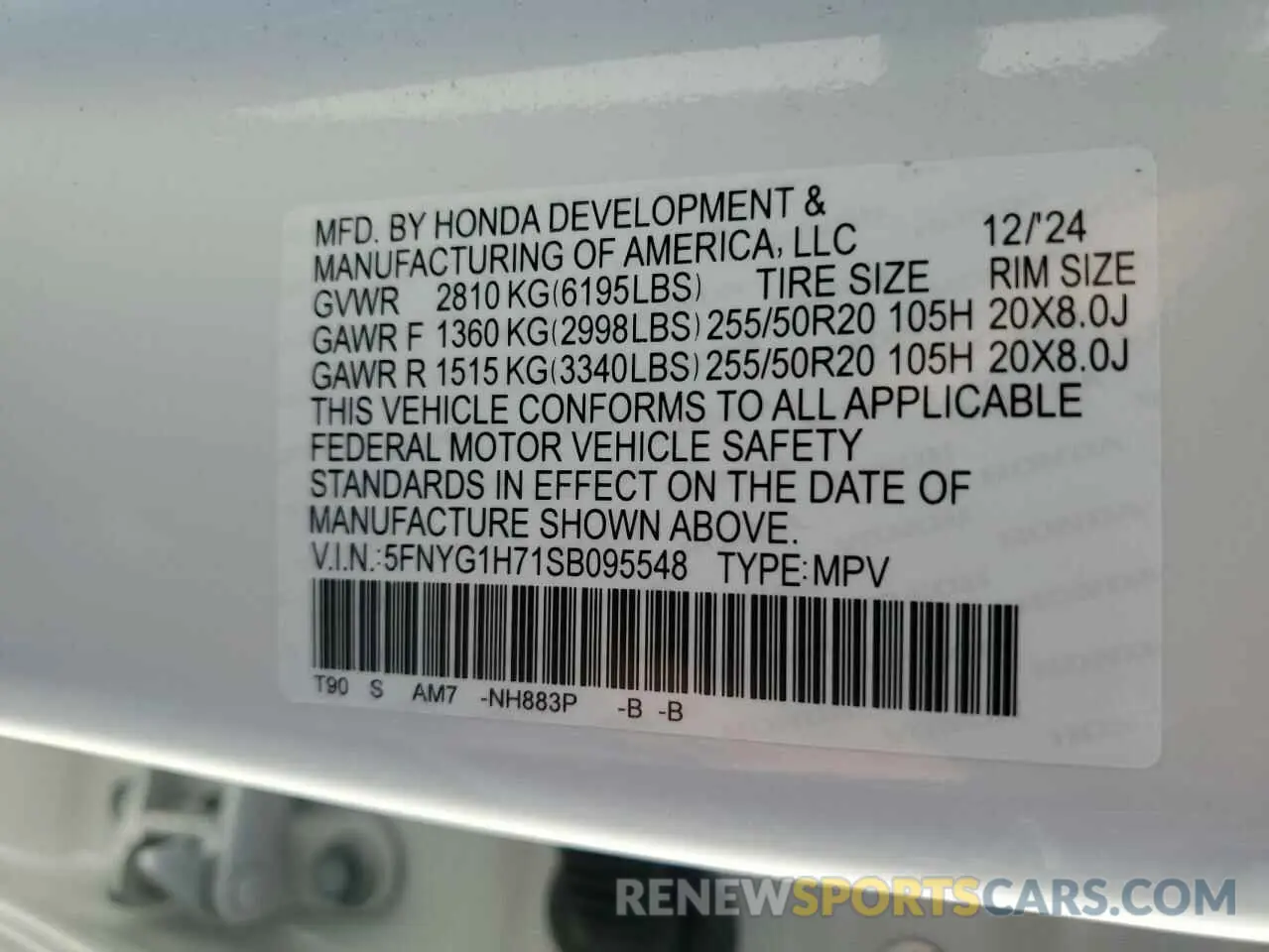 13 Photograph of a damaged car 5FNYG1H71SB095548 HONDA PILOT 2025