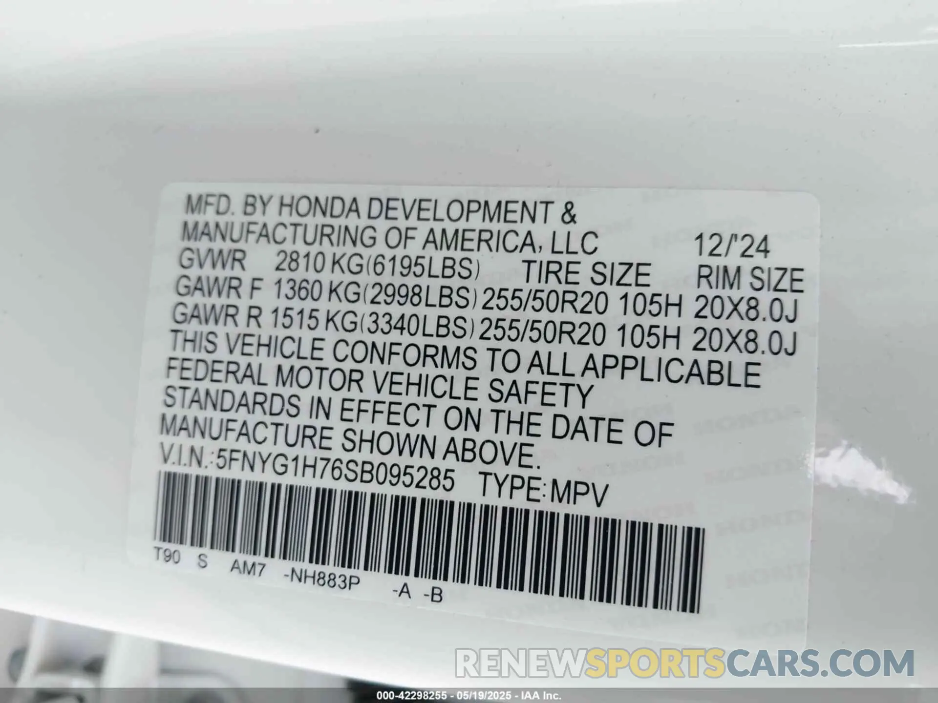 9 Photograph of a damaged car 5FNYG1H76SB095285 HONDA PILOT 2025