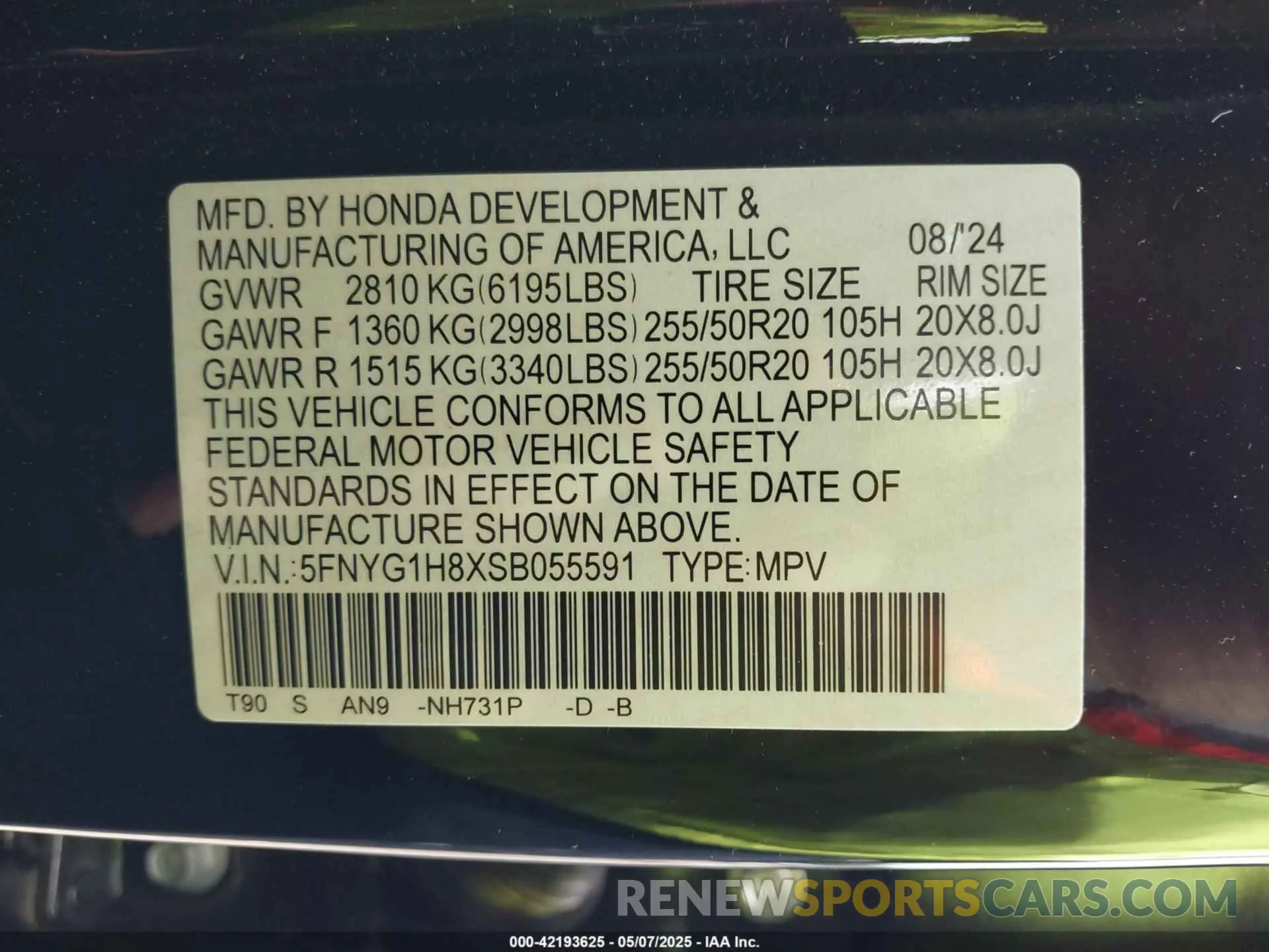 9 Photograph of a damaged car 5FNYG1H8XSB055591 HONDA PILOT 2025