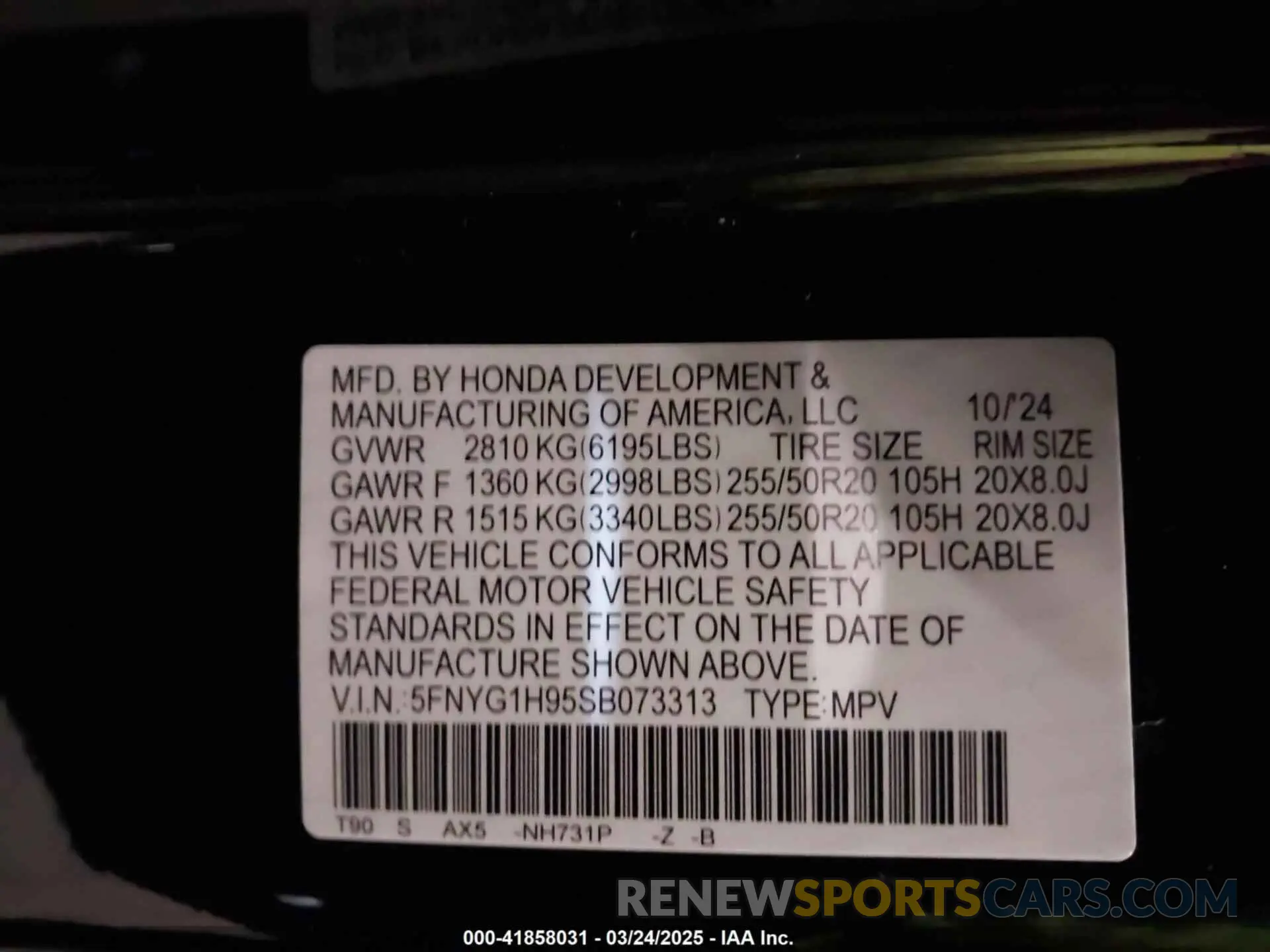 9 Photograph of a damaged car 5FNYG1H95SB073313 HONDA PILOT 2025