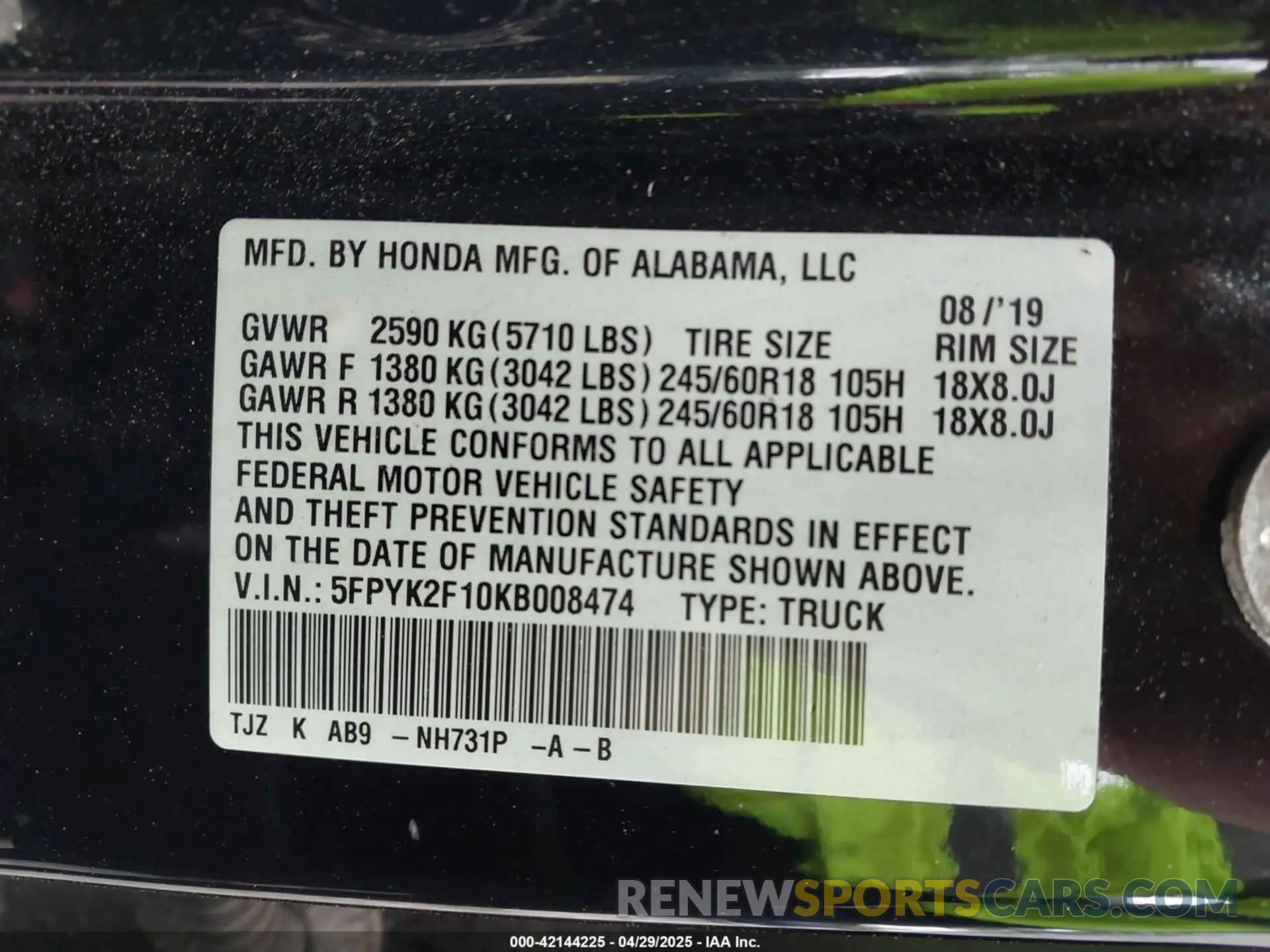 9 Photograph of a damaged car 5FPYK2F10KB008474 HONDA RIDGELINE 2019