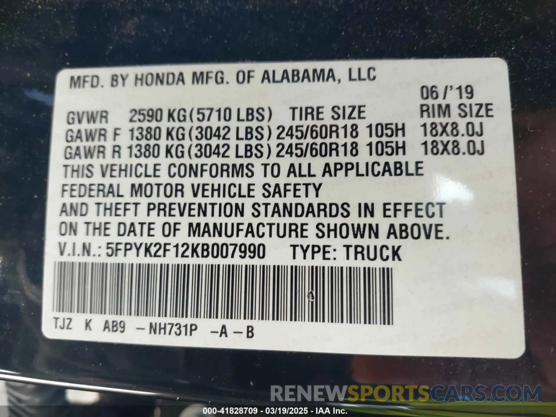 9 Photograph of a damaged car 5FPYK2F12KB007990 HONDA RIDGELINE 2019