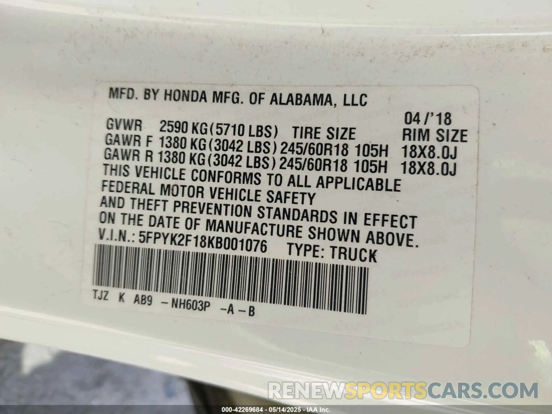 9 Photograph of a damaged car 5FPYK2F18KB001076 HONDA RIDGELINE 2019