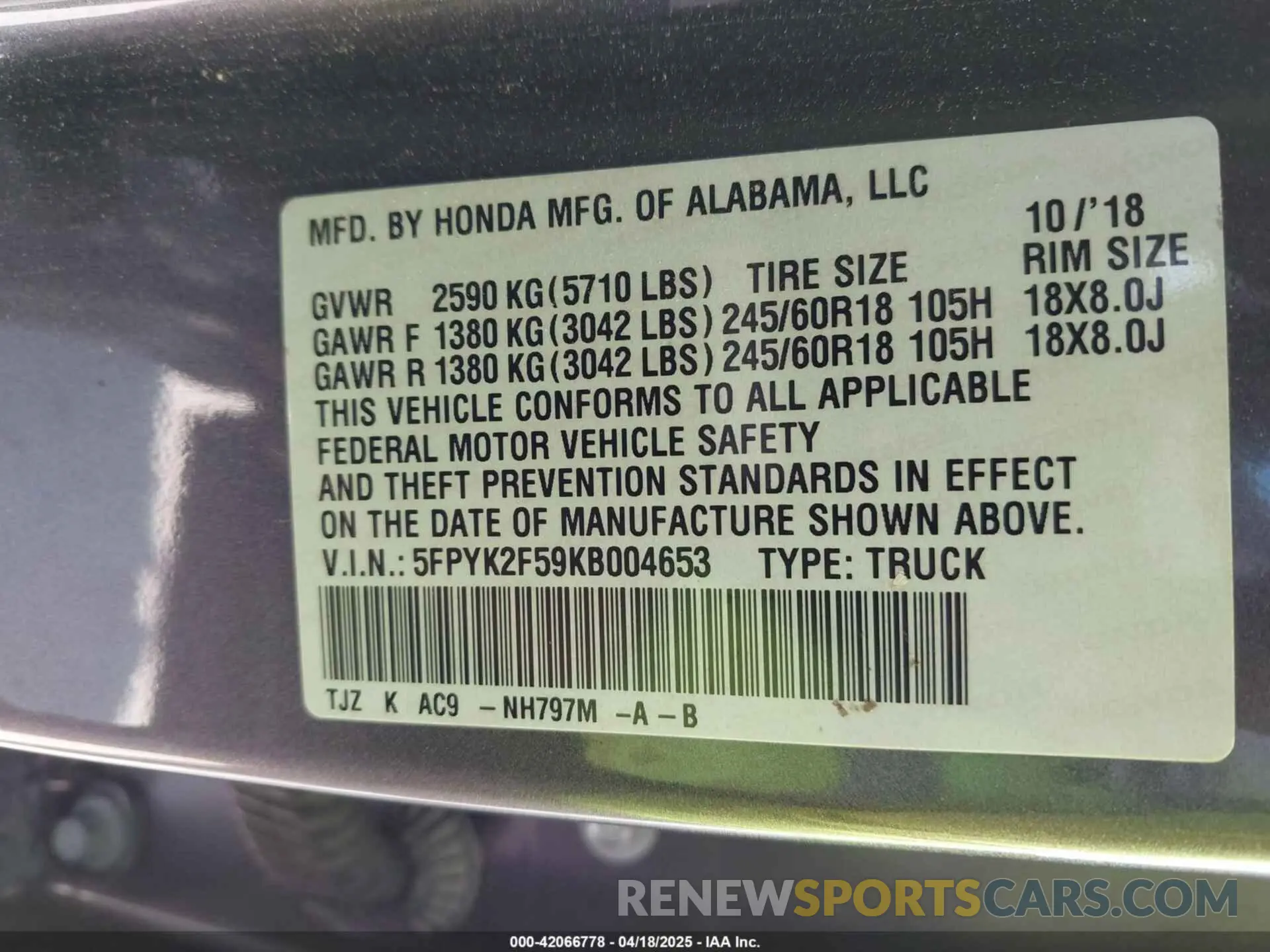 9 Photograph of a damaged car 5FPYK2F59KB004653 HONDA RIDGELINE 2019